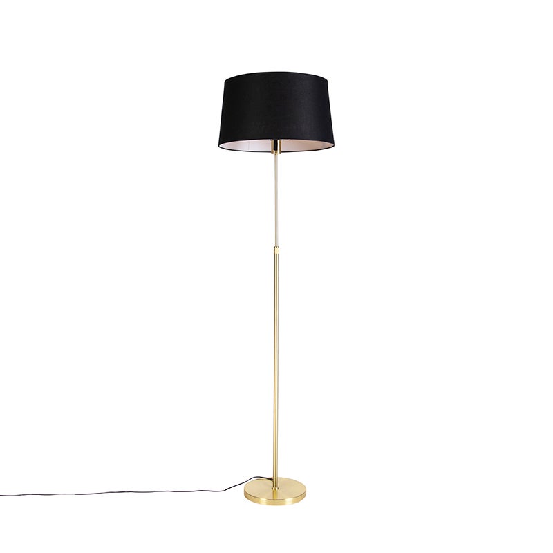 Lampa stojąca złota/mosiężna z czarnym abażurem lnianym 45 cm - Parte