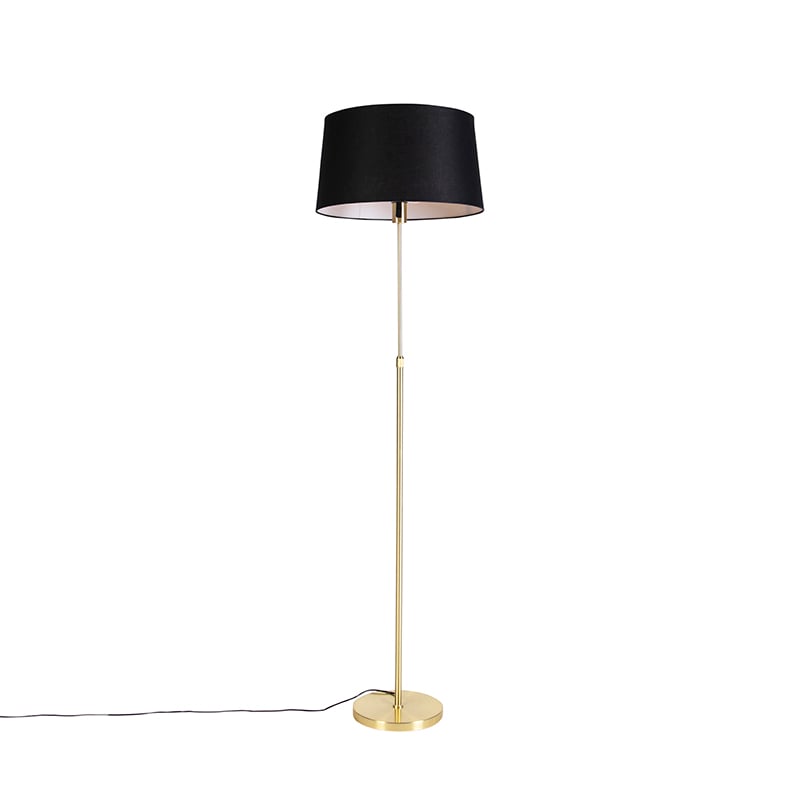 Lampa stojąca złota/mosiężna z czarnym abażurem lnianym 45 cm - Parte
