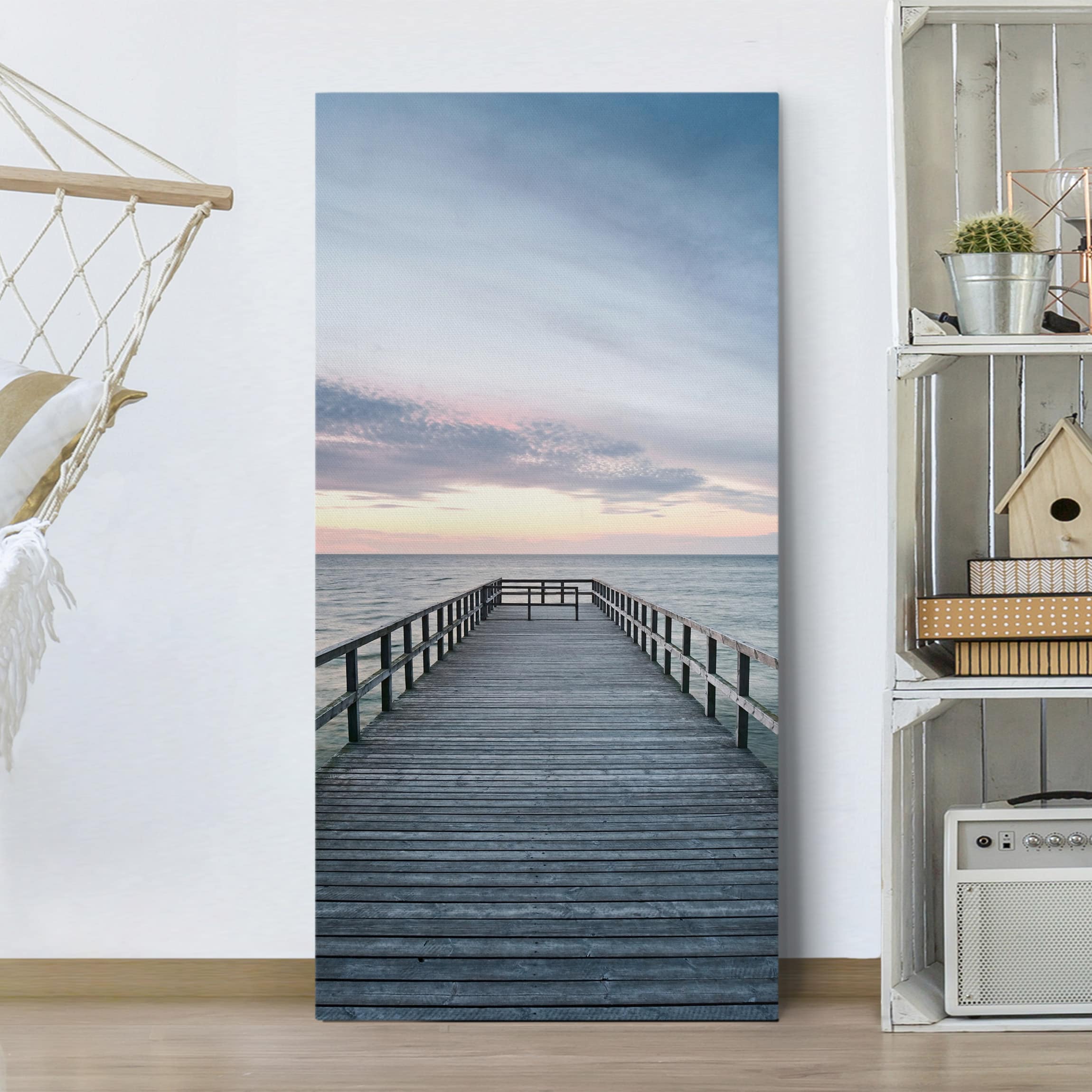 Lienzo cuadro en lienzo bastidor impresion en lienzo azul cielo paisaje pasarela playa mar vista del mar 200 dormitorio salón 40 x 80 cm