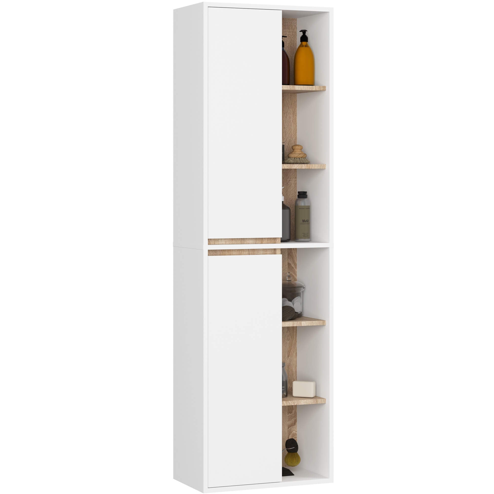 Szafka łazienkowa wisząca AKORD VAMI Biała, Dąb Sonoma 50 cm 2 drzwi 10 półek 50x170x30 cm