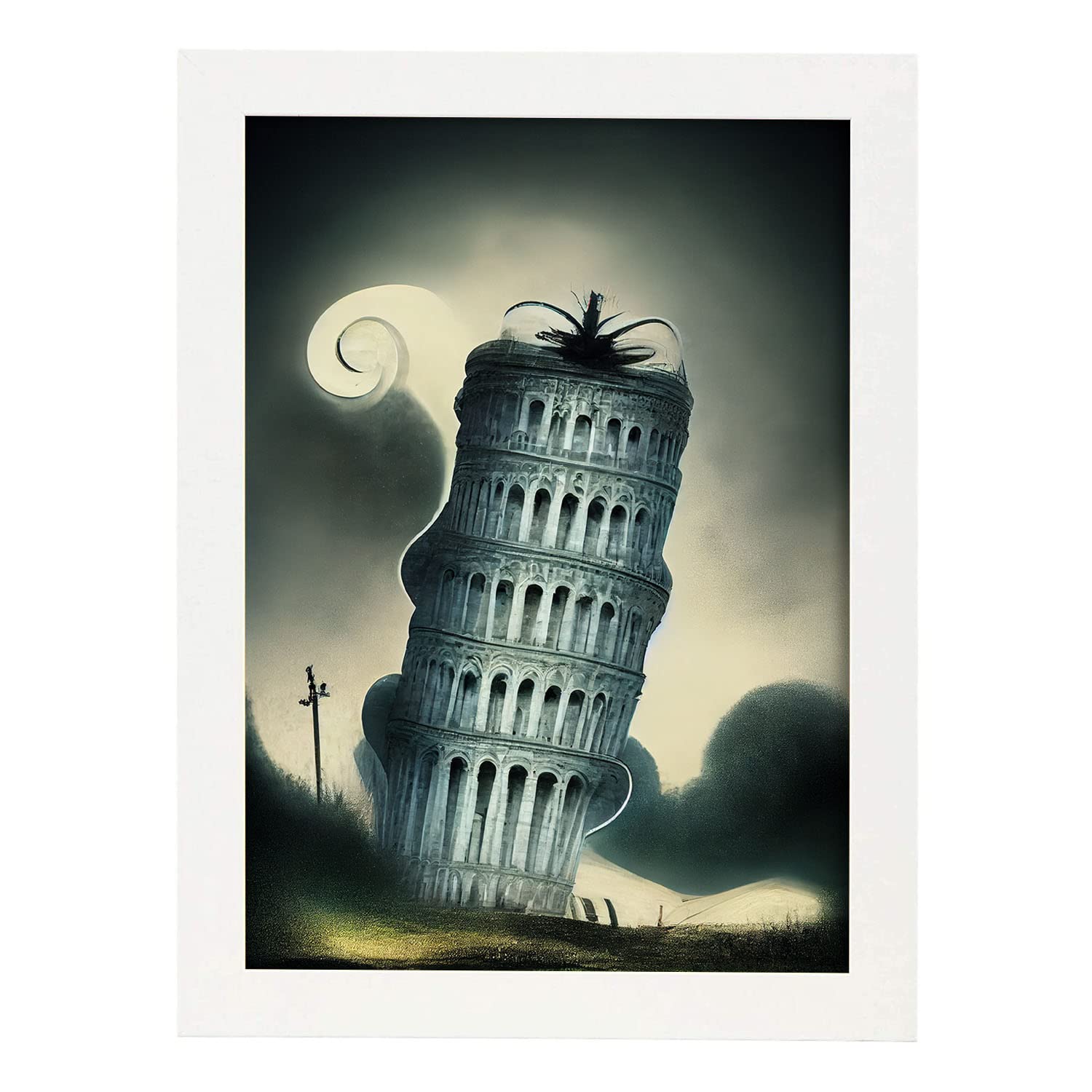 Nacnic lámina torre de pisa confiado al estilo de t burton ilustraciones de monumentos ciudades paises inspiradas a3 marco blanco