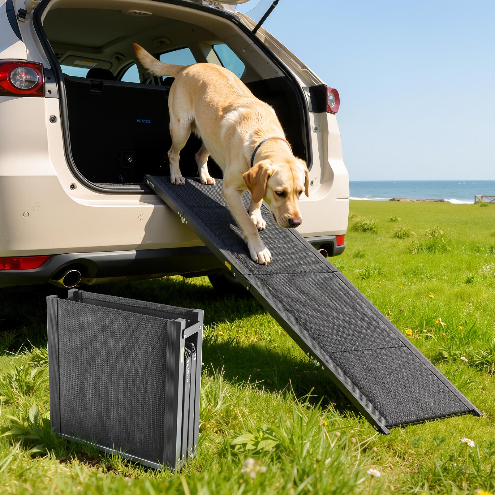 Rampe Pour Chien Pliable Antidérapante 156x40cm - Charge 90kg - Gris - Pour Voitures & Escaliers