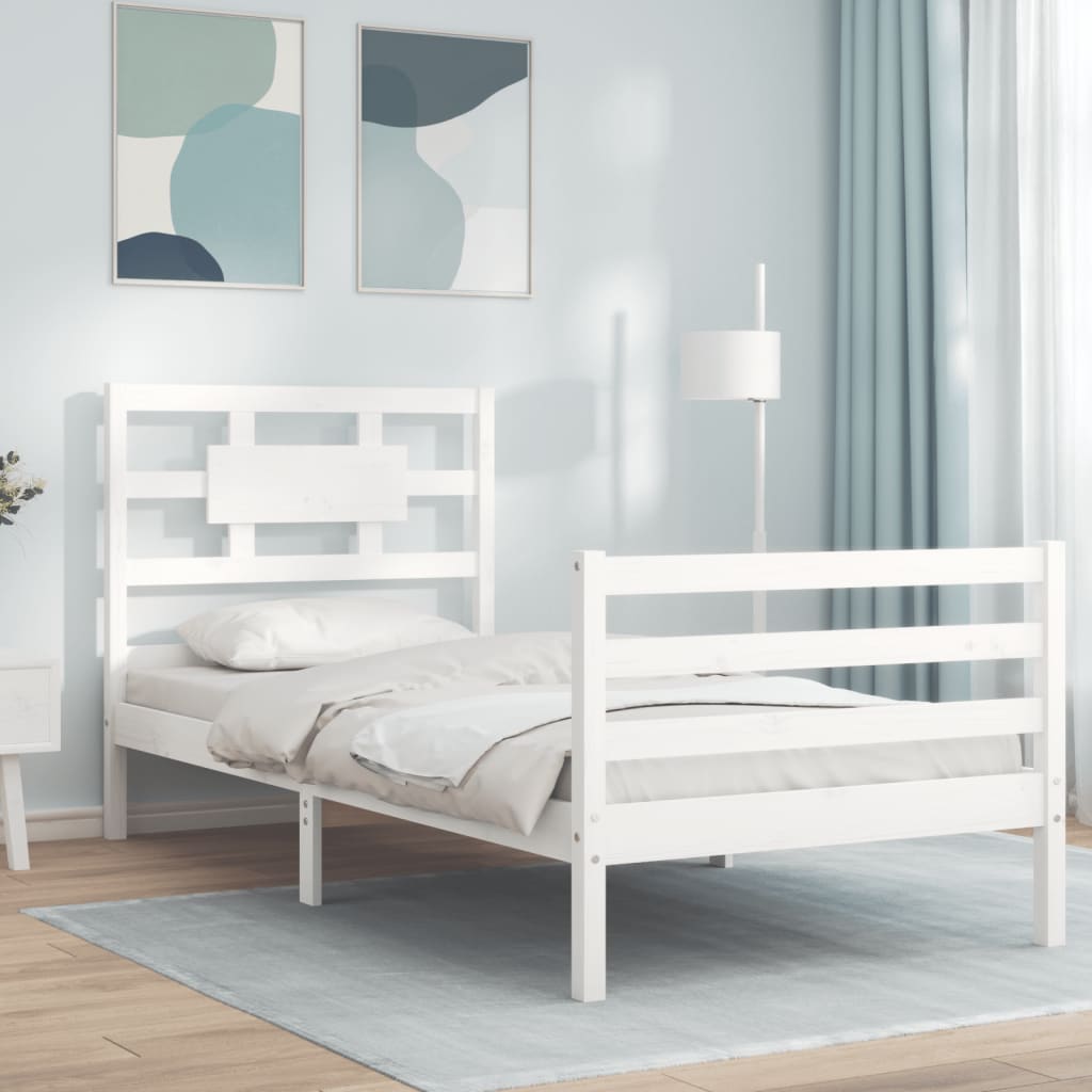 Vidaxl Estructura De Cama Con Cabecero Madera Maciza Blanco X Cm