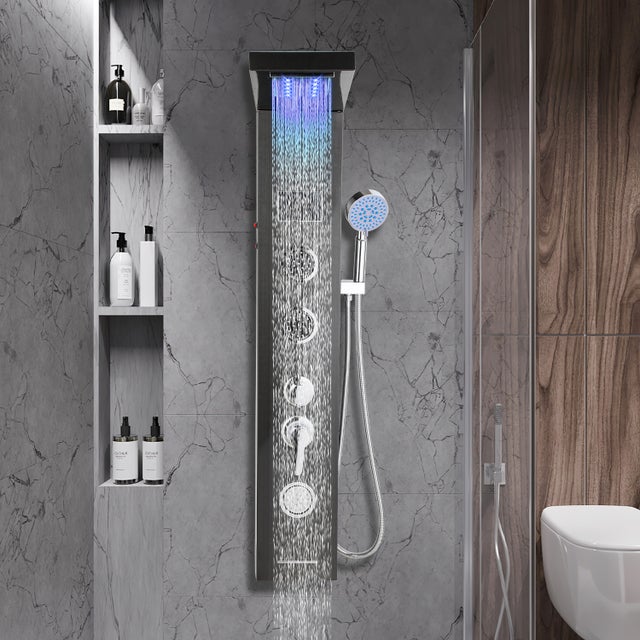Panneau Colonne de Douche Hydromassante avec Massage Haute Pression,Anti Calcaire Douche Pluie et Douchette,Acier Inoxydable 304 Colonne de Douche,C