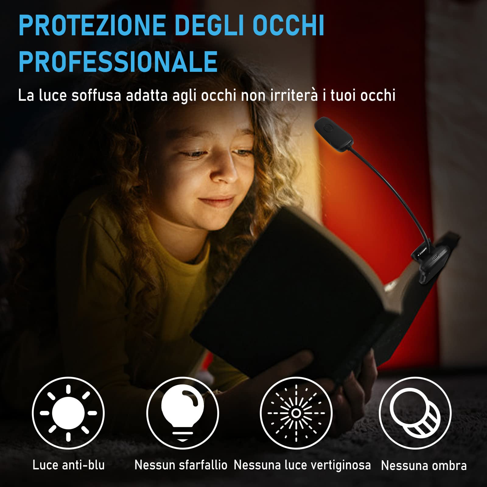 Luz De Lectura LED Recargable - Transparente, 3 Colores, Temporizador, Color Rosa, Ideal Para Libros