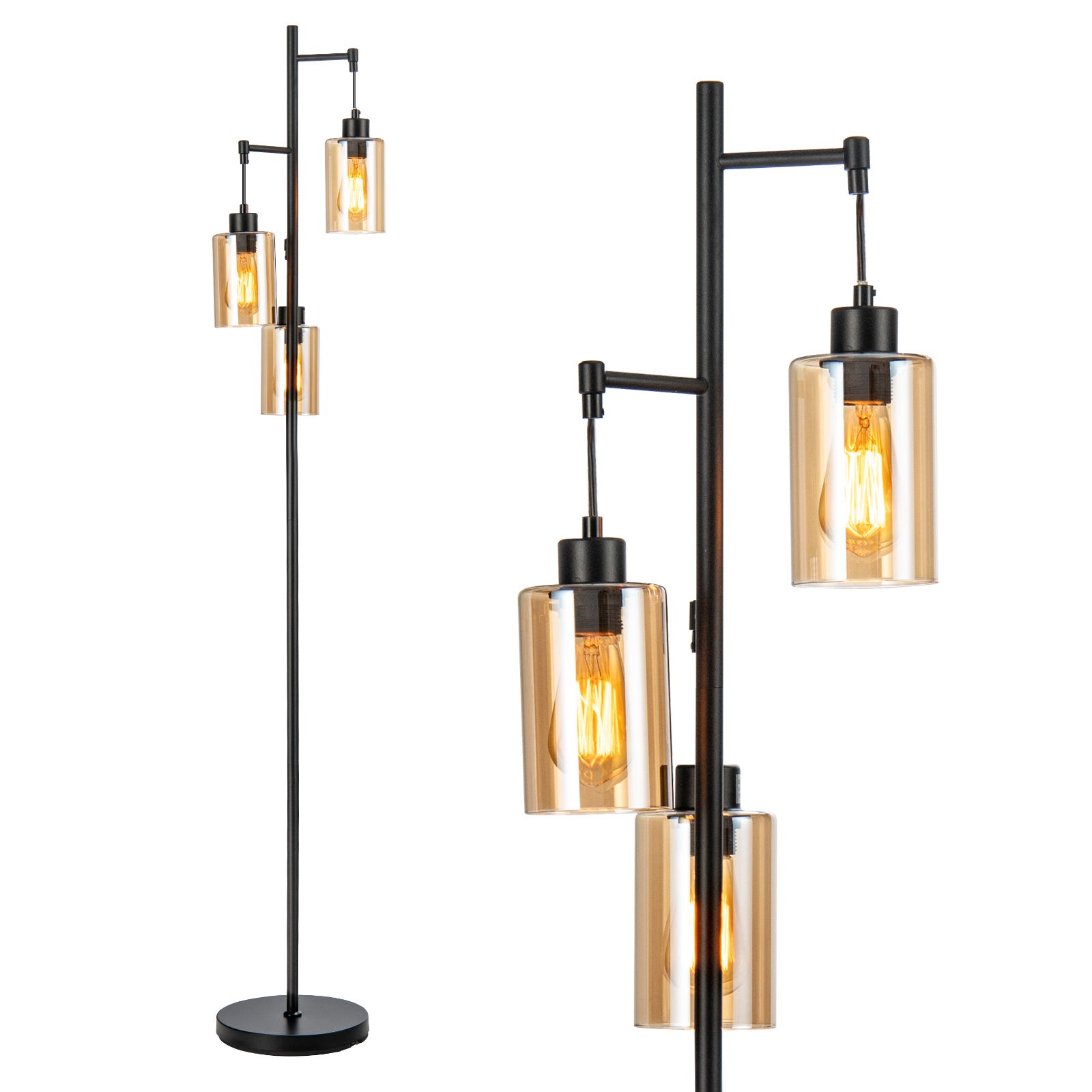 Lampadaire Moderne 3 Lumières Avec Étagères – Or & Cristal K9, Lampe Sur Pied Salon Chambre, Interrupteur Pied