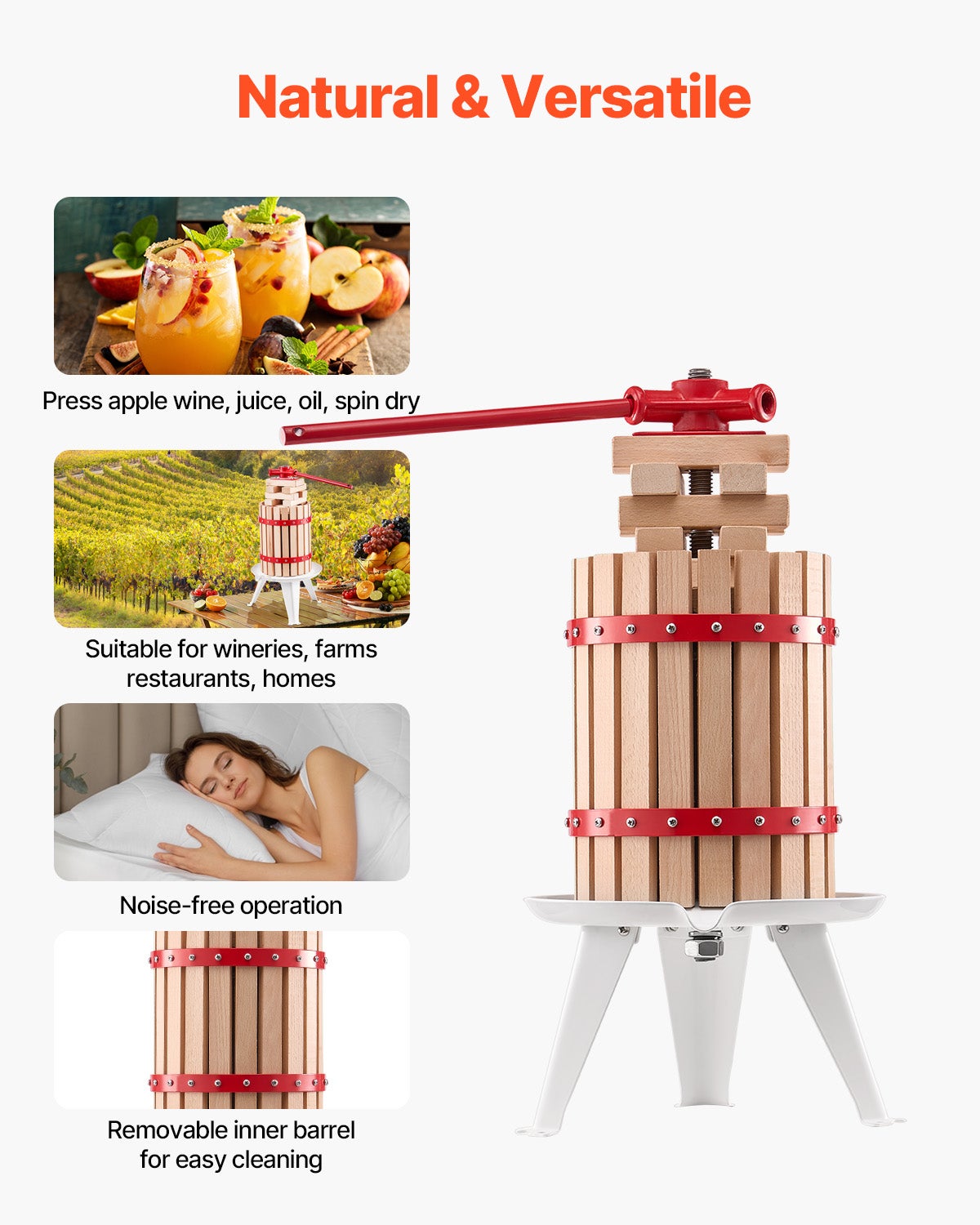 Prensa de Frutas e Vinho VEVOR 1,6 Gal/6L,Cesta de Madeira Maciça com 8 Blocos,Prensa Manual Robusta,para Sidra,Maçã,Uva,Casa - 6