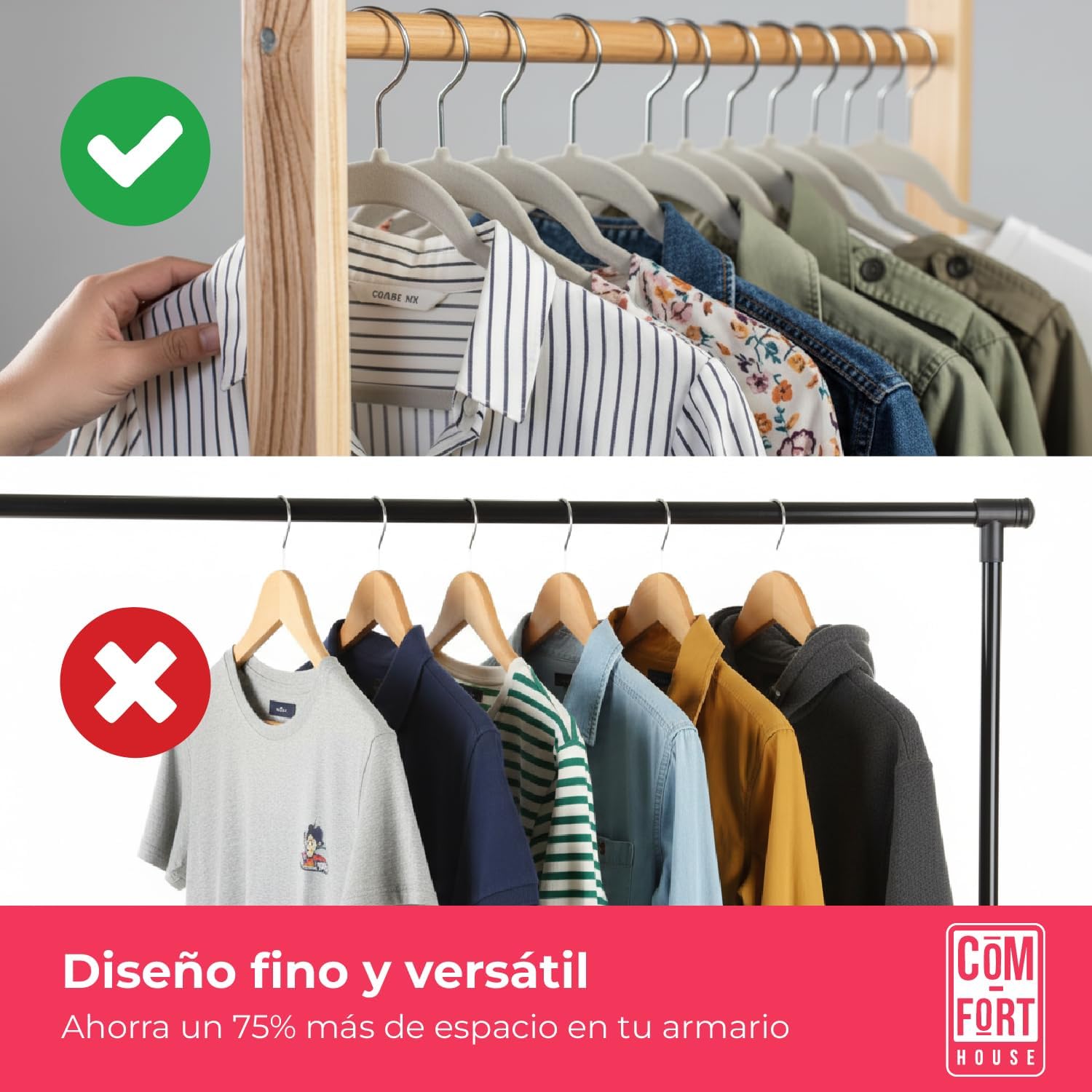 CASA COM-FORT | Cabide de Veludo | Cor Cinza | Antiderrapante e resistente | Cabides para roupas 40 Unidades | - 4