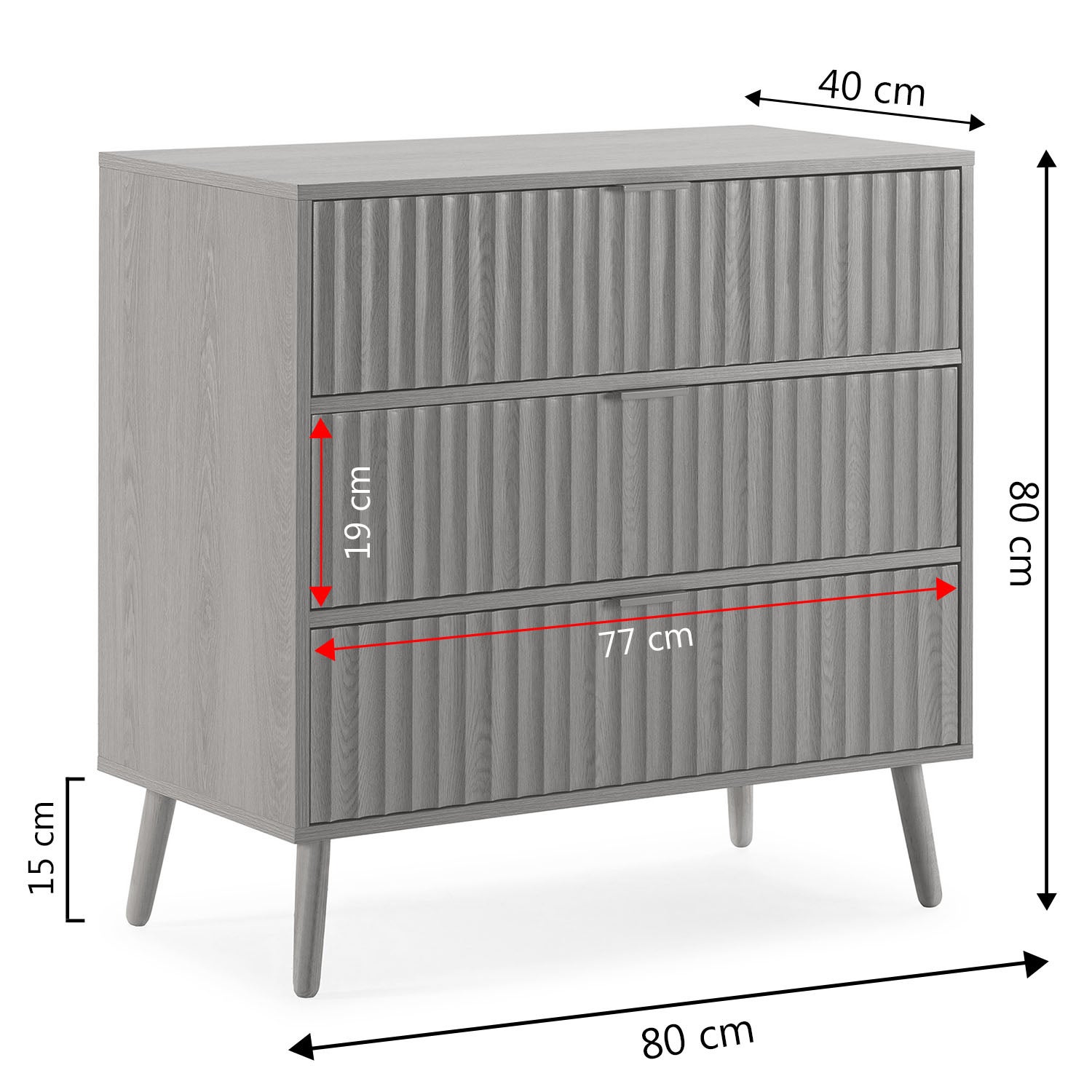 Commode de nuit Lluvia 3 tiroirs coloris chêne, largeur 80 cm - 5