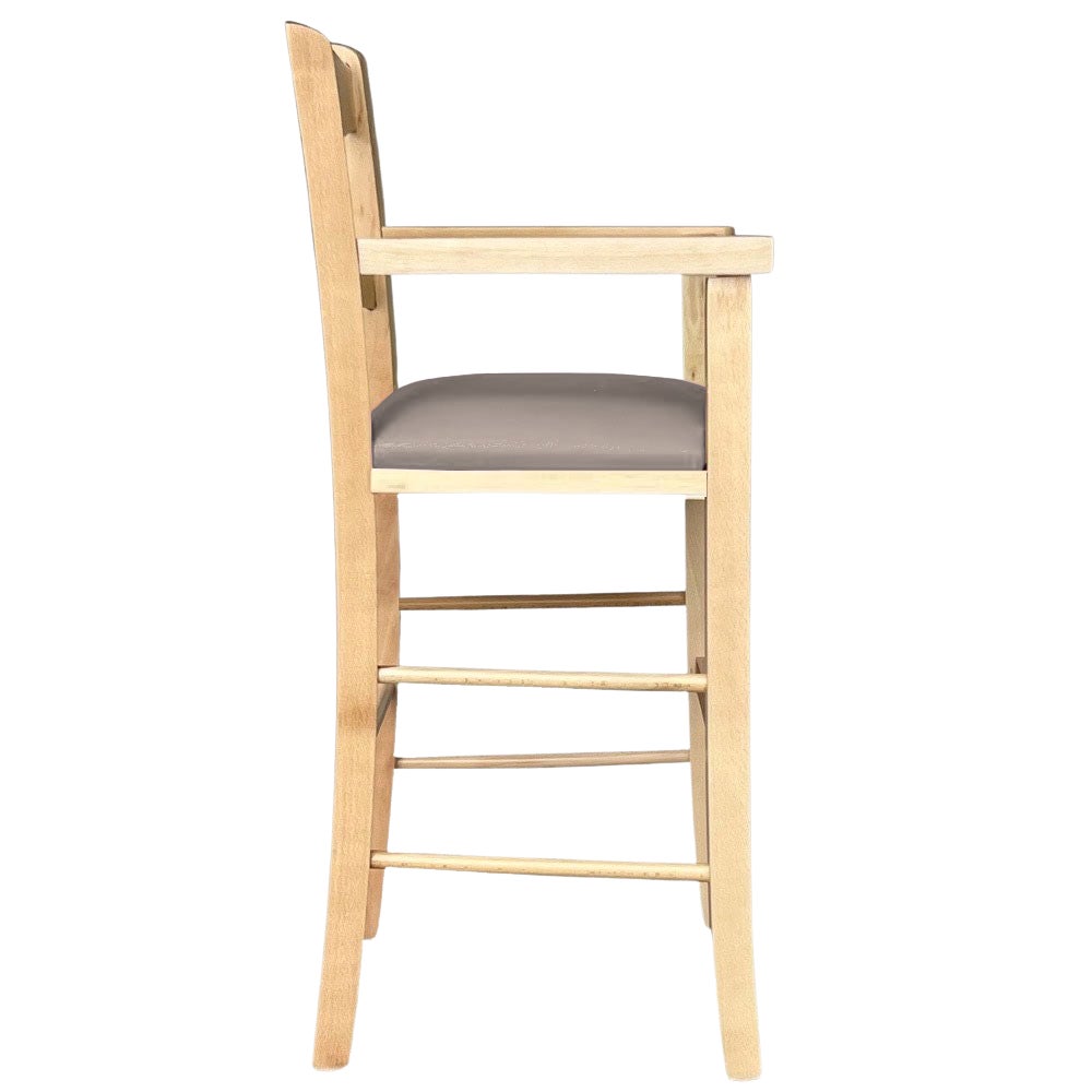 Chaise Haute en Bois Naturel Avec Assise Rembourré En Simili Cuir Gris/Taupe - 2