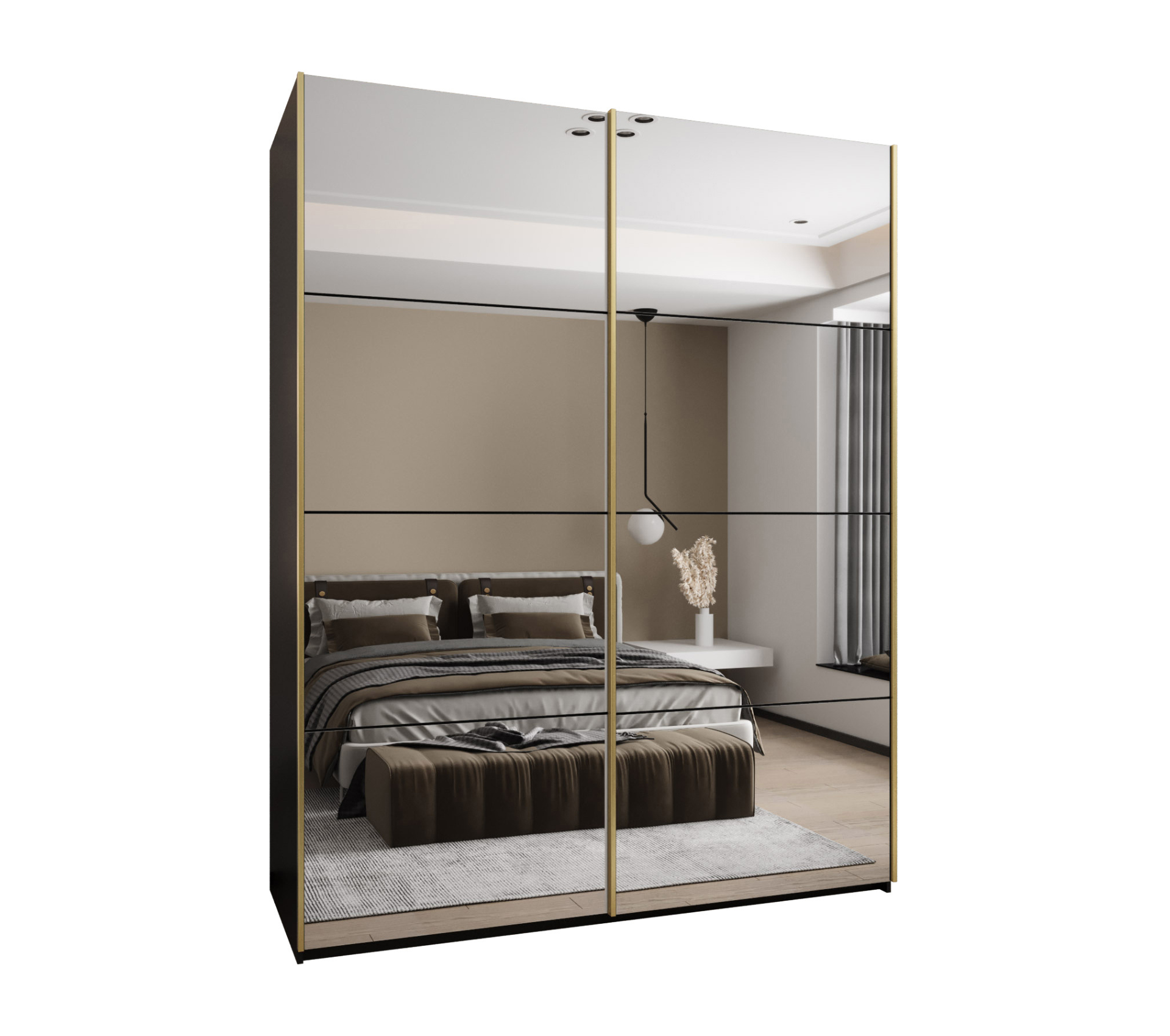 Szafa przesuwna wysoka Lux 2 200 x 64 x 245,5 cm czarny + czarny + u. złoty - Abiks Meble