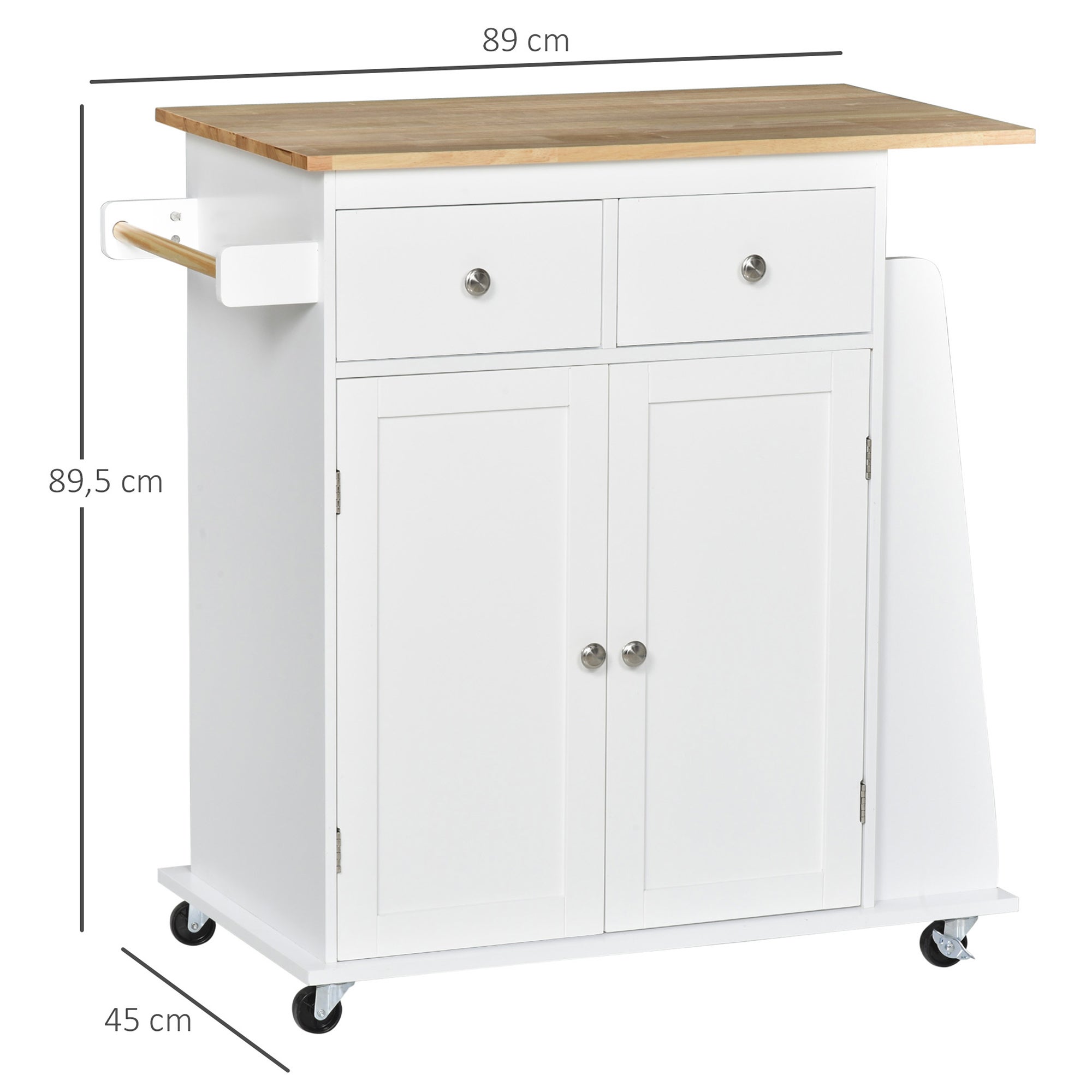 Carro de cocina auxiliar con ruedas HOMCOM 89x45x89,5cm blanco - 3