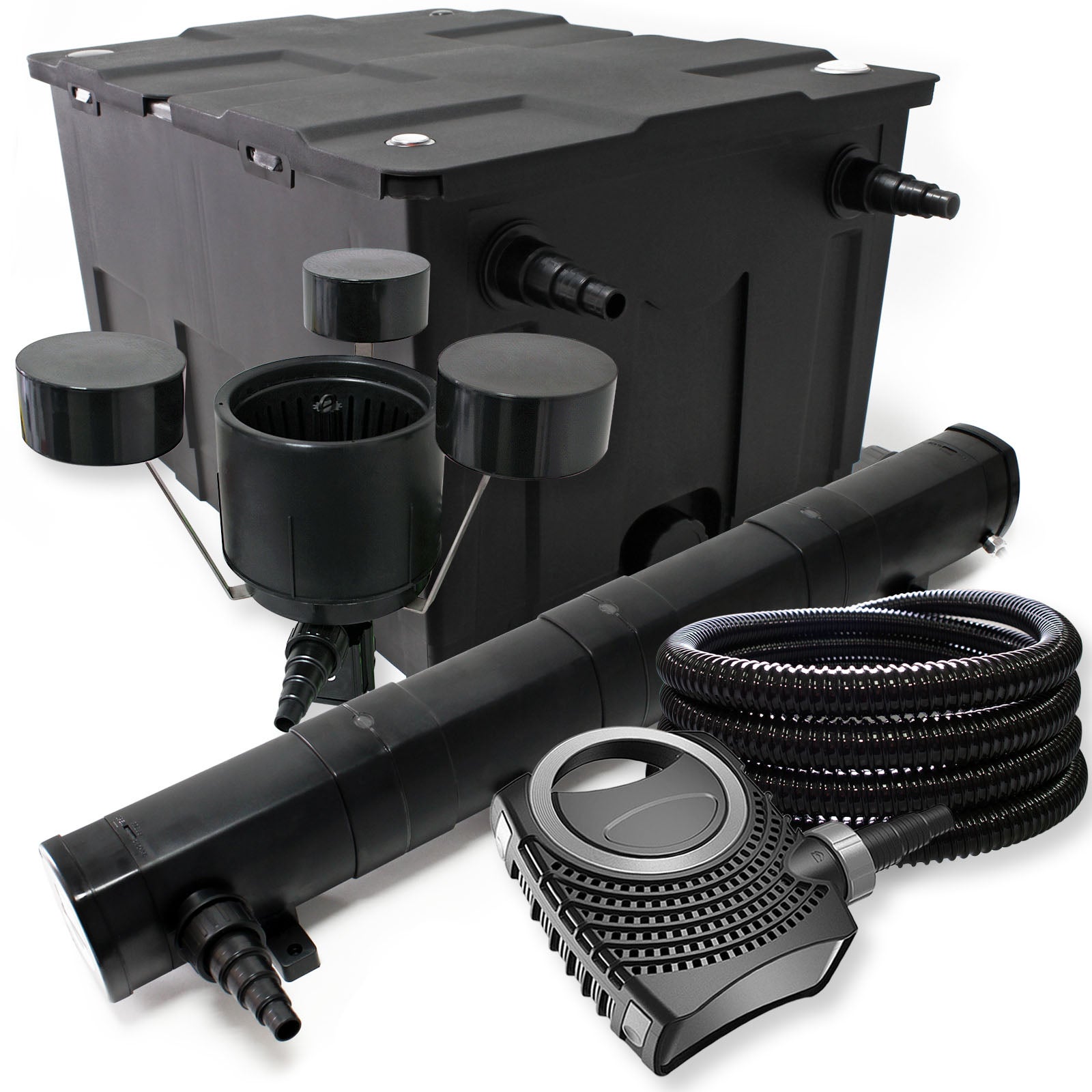 Kit filtro bio filtro 60000l 72 w clarificador bomba de estanque skimmer y manguera jardin