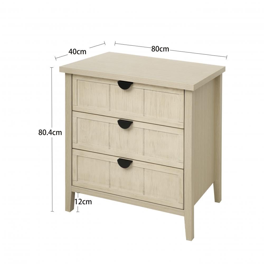 Komoda 80×40×80 cm z 3 szufladami, imitacja naturalnego drewna z liniowym grawerunkiem, idealna do salonu, sypialni i biura - 7