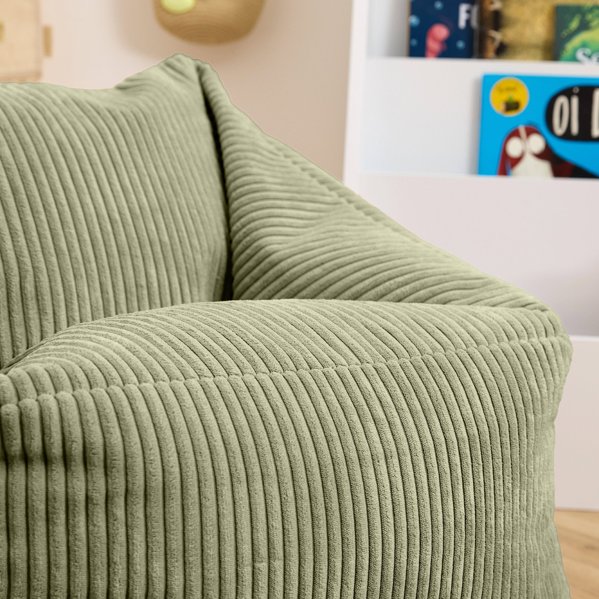Pouf fauteuil enfant Icon velours côtelé vert sauge, chambre, salon, 55x55xcm Oeko-Tex® - 6