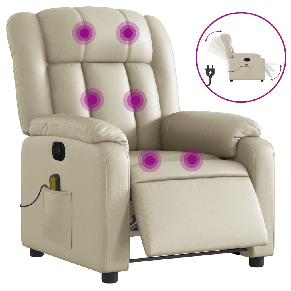 Sillón de masaje reclinable eléctrico | sillón de relax | silla de relax cuero sintético crema cfw693355