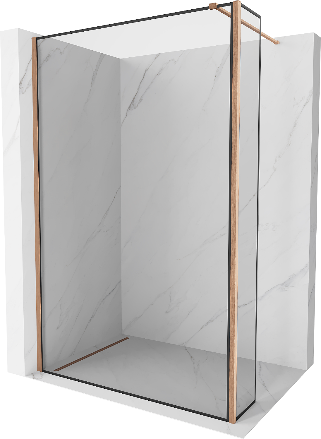 Mexen Kioto ścianka prysznicowa Walk-in 160 x 30 cm, czarna ramka, miedź szczotkowana - 800-160-212-65-70-030