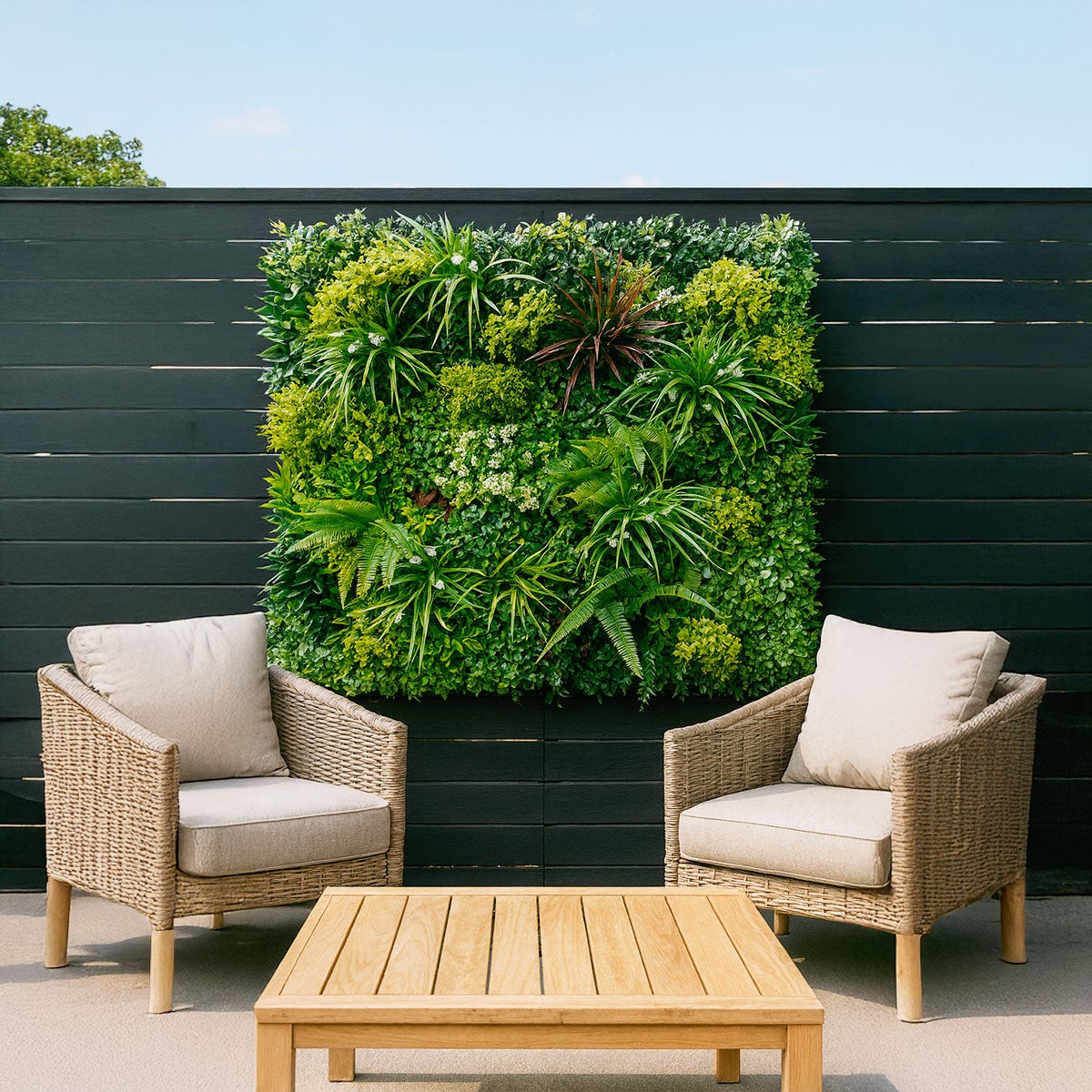 Mur végétal artificiel Luxury 1 m × 1 m – panneau décoratif premium fausse plante intérieure extérieure balcon terrasse - 8