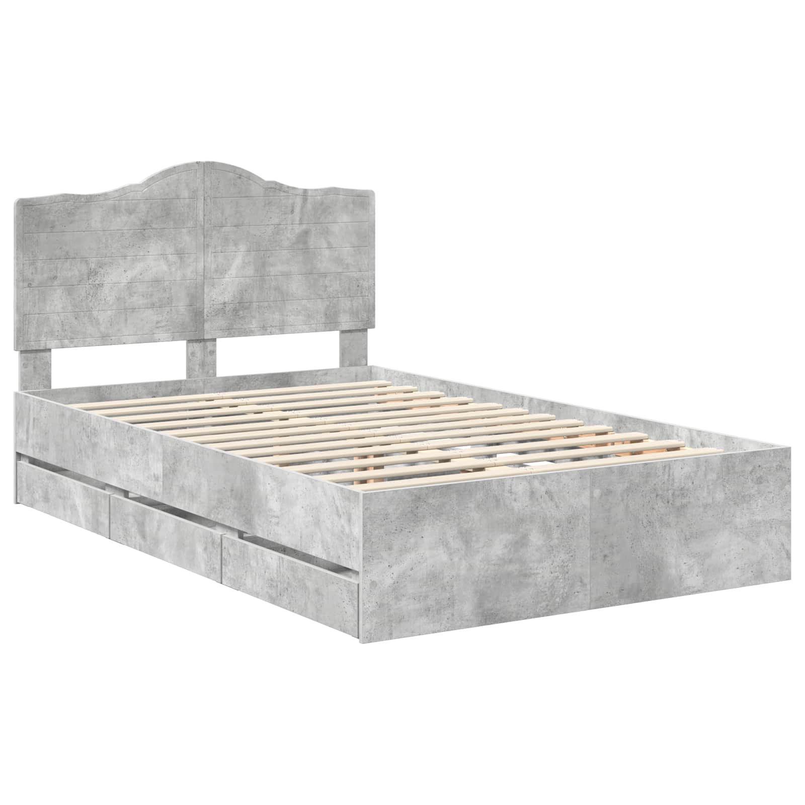 Cadre de lit gris béton en panneau de bois pour la chambre, 135 × 190 cm - 4