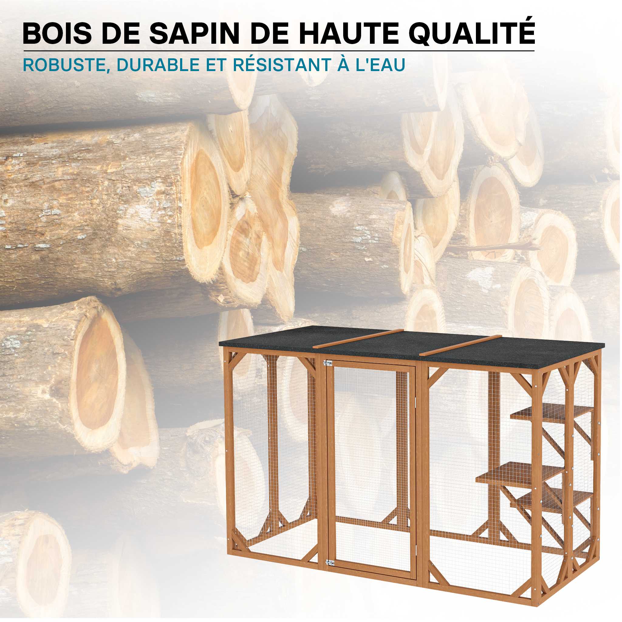 Recinto per gatti da esterno Cat run resistente alle intemperie 180x80x111,8 cm, 3 zone di riposo - 8