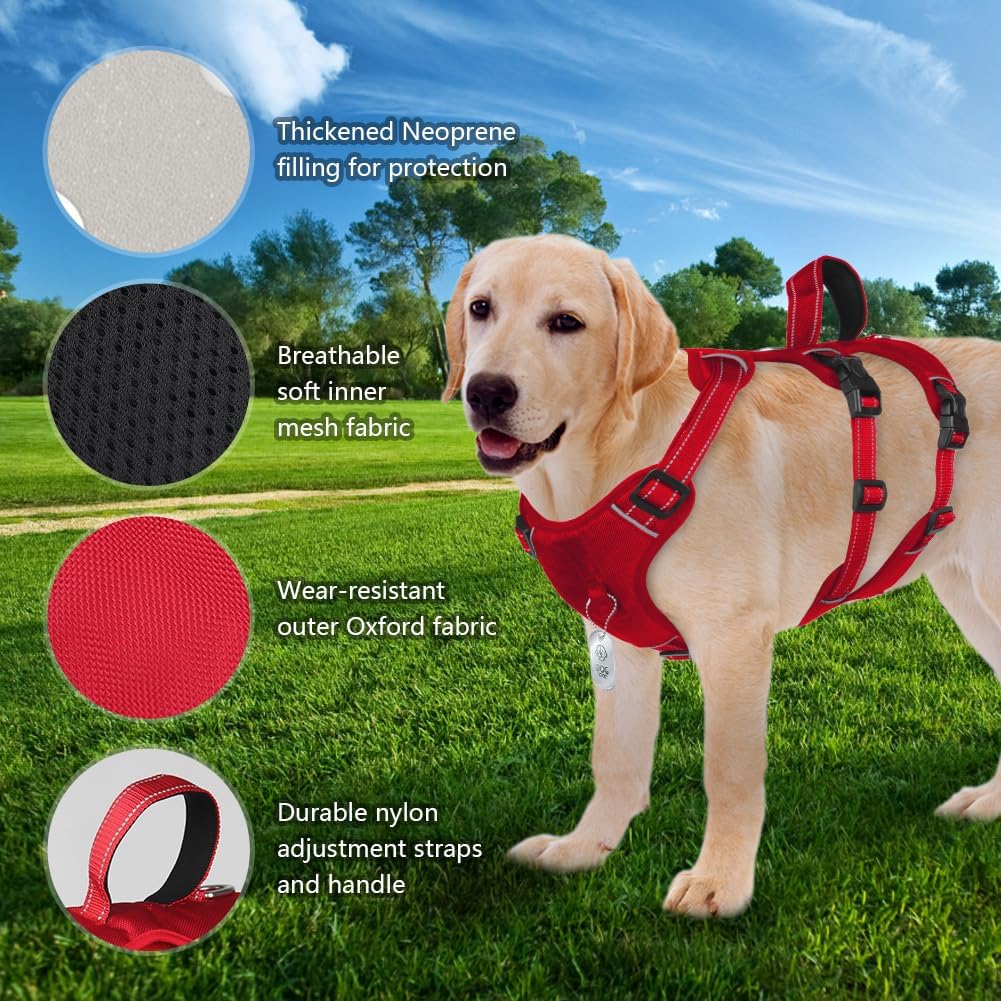 Metalic Rouge Harnais Anti-Traction Chien, Harnais Grand Chien Réfléchissant Réglable ...