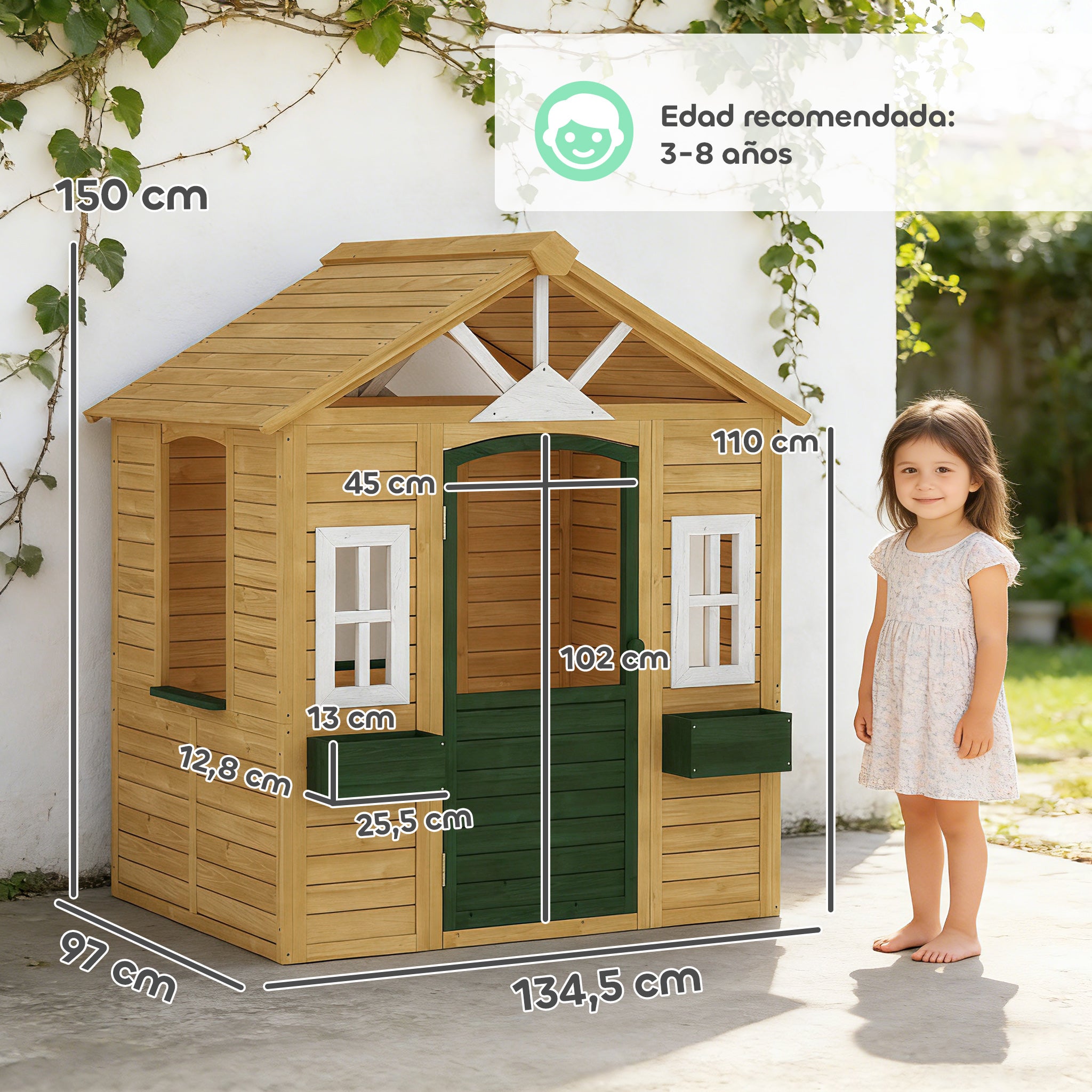 Casinha de Madeira Infantil AIYAPLAY Madeira de Abeto Madeira 134,5x97x150 cm - 3