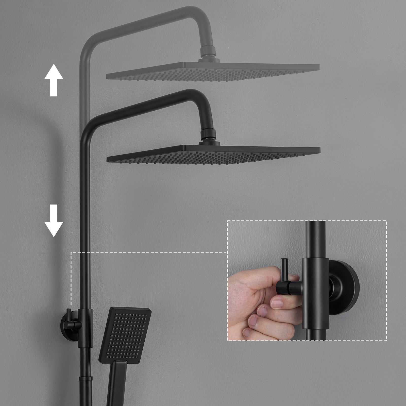 AURALUM MAX Colonne de Douche Noir 2 Fonctions Ensemble de Douche en Laiton avec Douchette de tête Carré, Haute Réglable 93-130 cm - 3