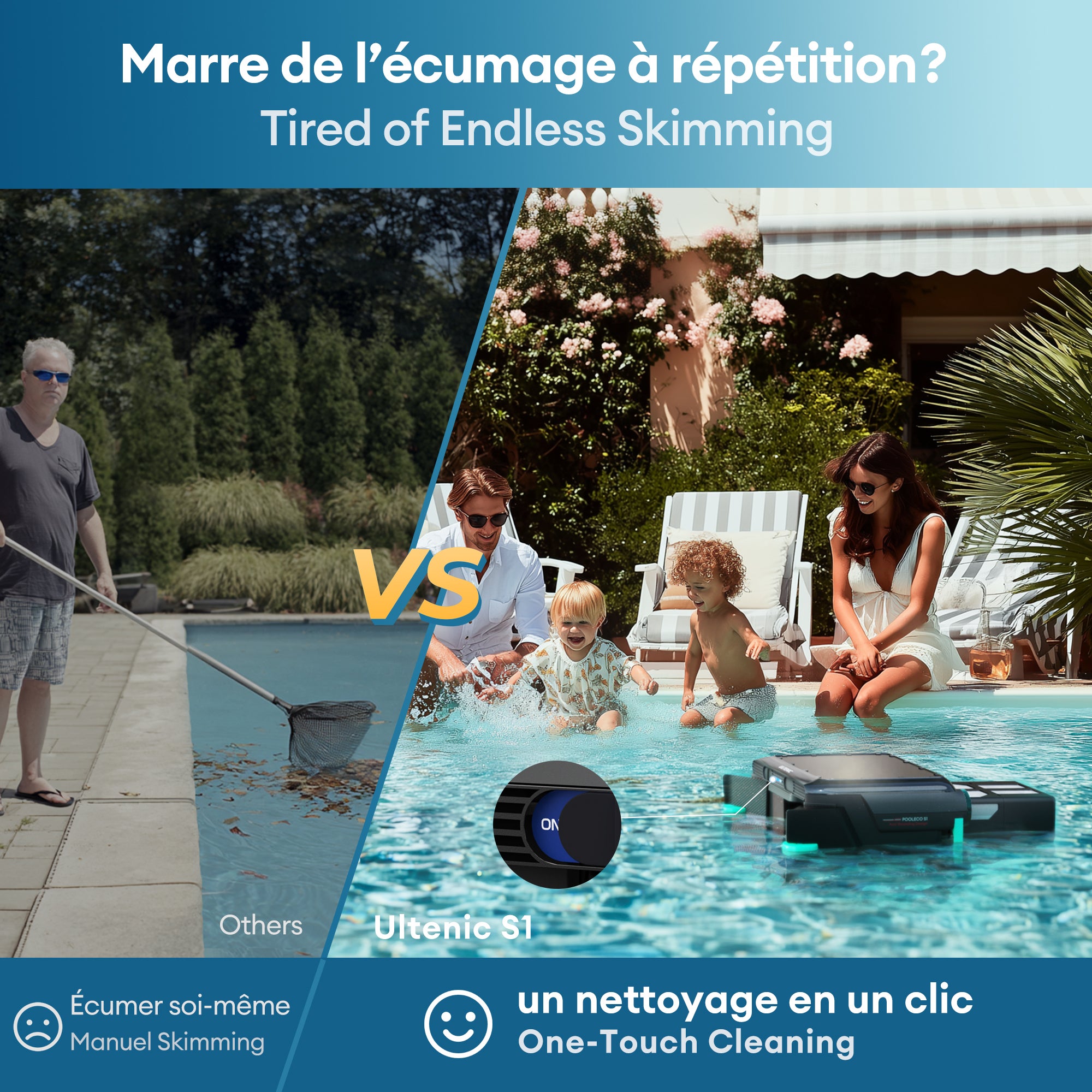 Robot nettoyeur de surface de piscine, Écumoire de piscine,Alimentation solaire Robot, ULTENIC PS1 - 2