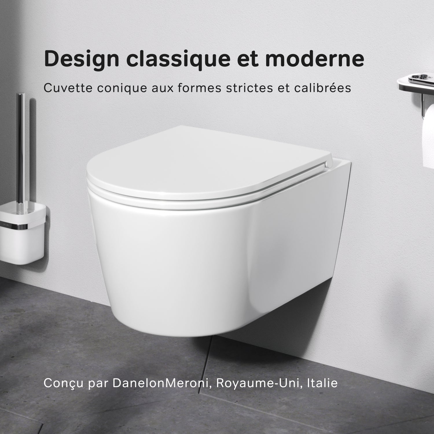 WC Suspendu en céramique sans bride Cuvette Toilette WC suspendu sans bord FlashClean abattant amovible frein de chute Softclosing Blanc AM.PM Func - 2