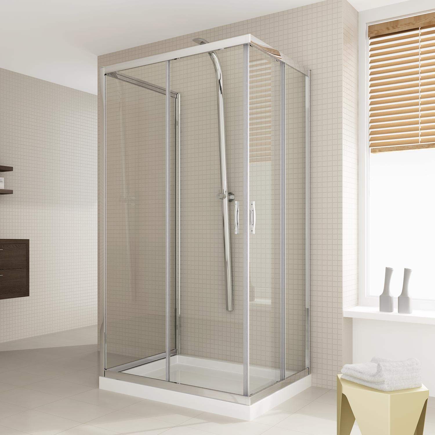 Box Doccia 3 Lati 70x90cm Con Porte Scorrevoli - Serie Neat, Cristallo Temperato 6mm - Foto 12