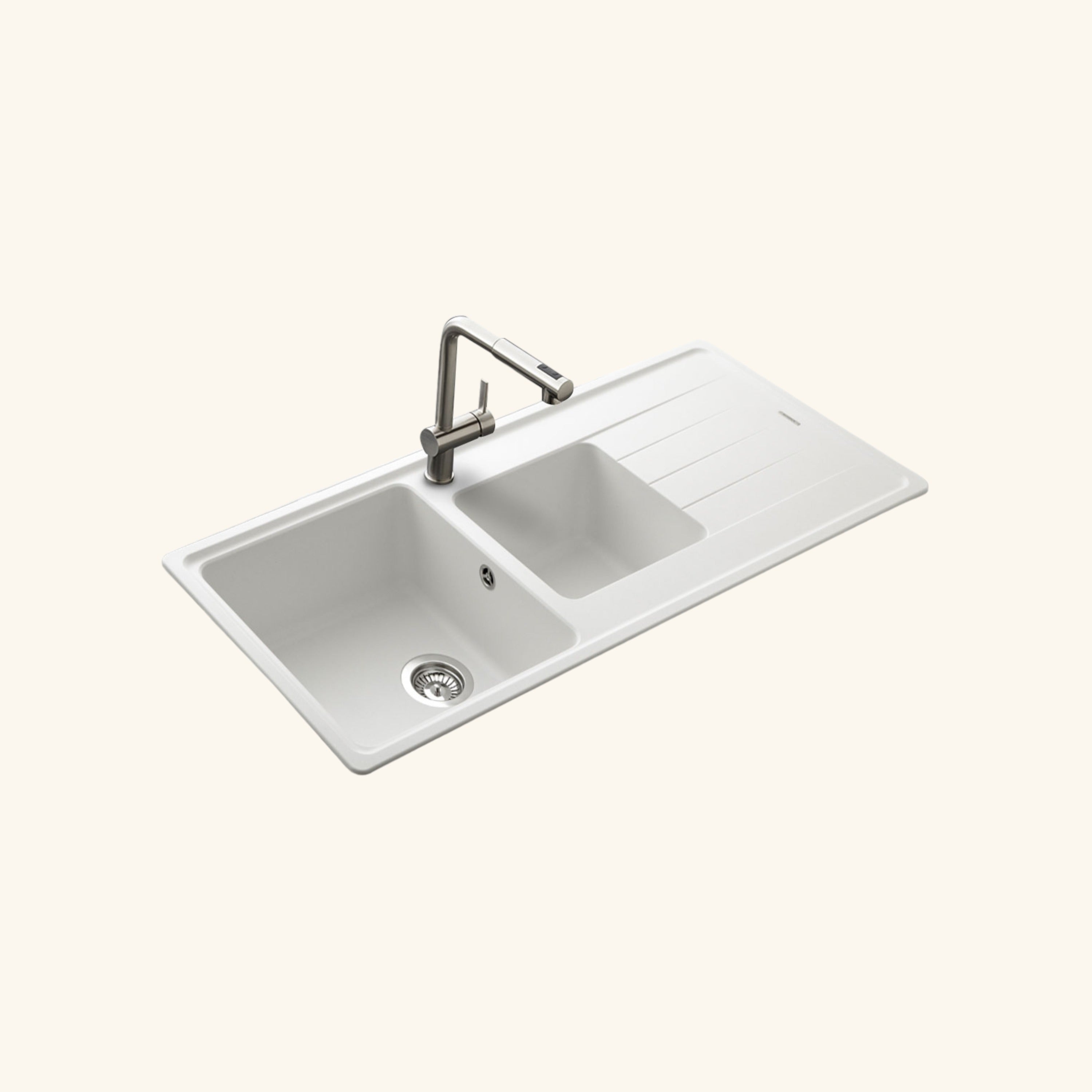 Évier granit blanc Schock ELEMENT 2 bacs 1 égouttoir | Leroy Merlin