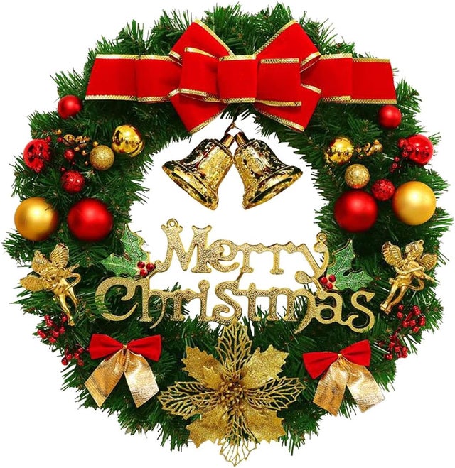 Guirlanda de Natal - 50 cm - Ideal para decorar a porta de entrada, parede, janela, casa e outras decorações festivas.