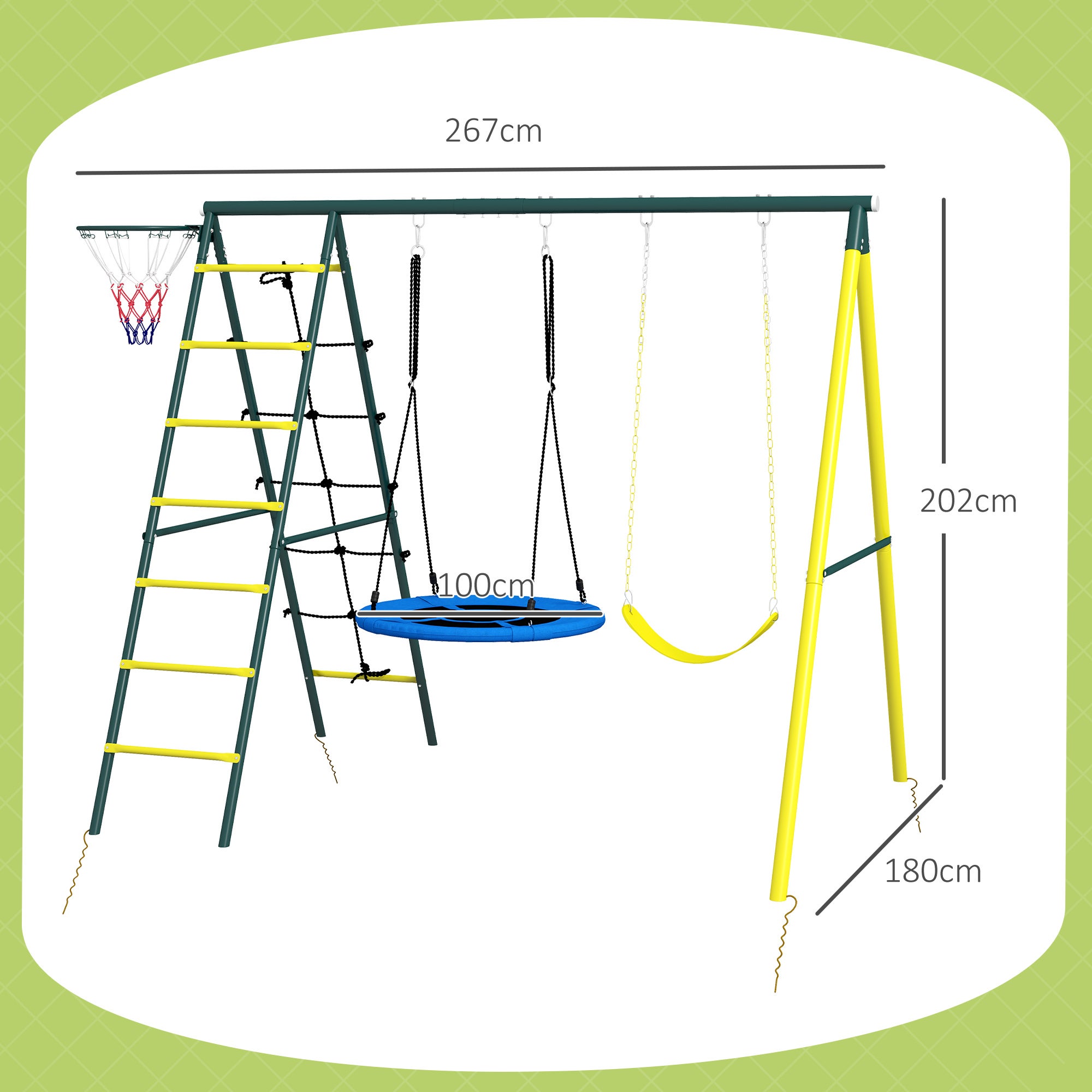 Baloiço Infantil Outsunny Aço, PE Amarelo 267x180x202 cm - 3
