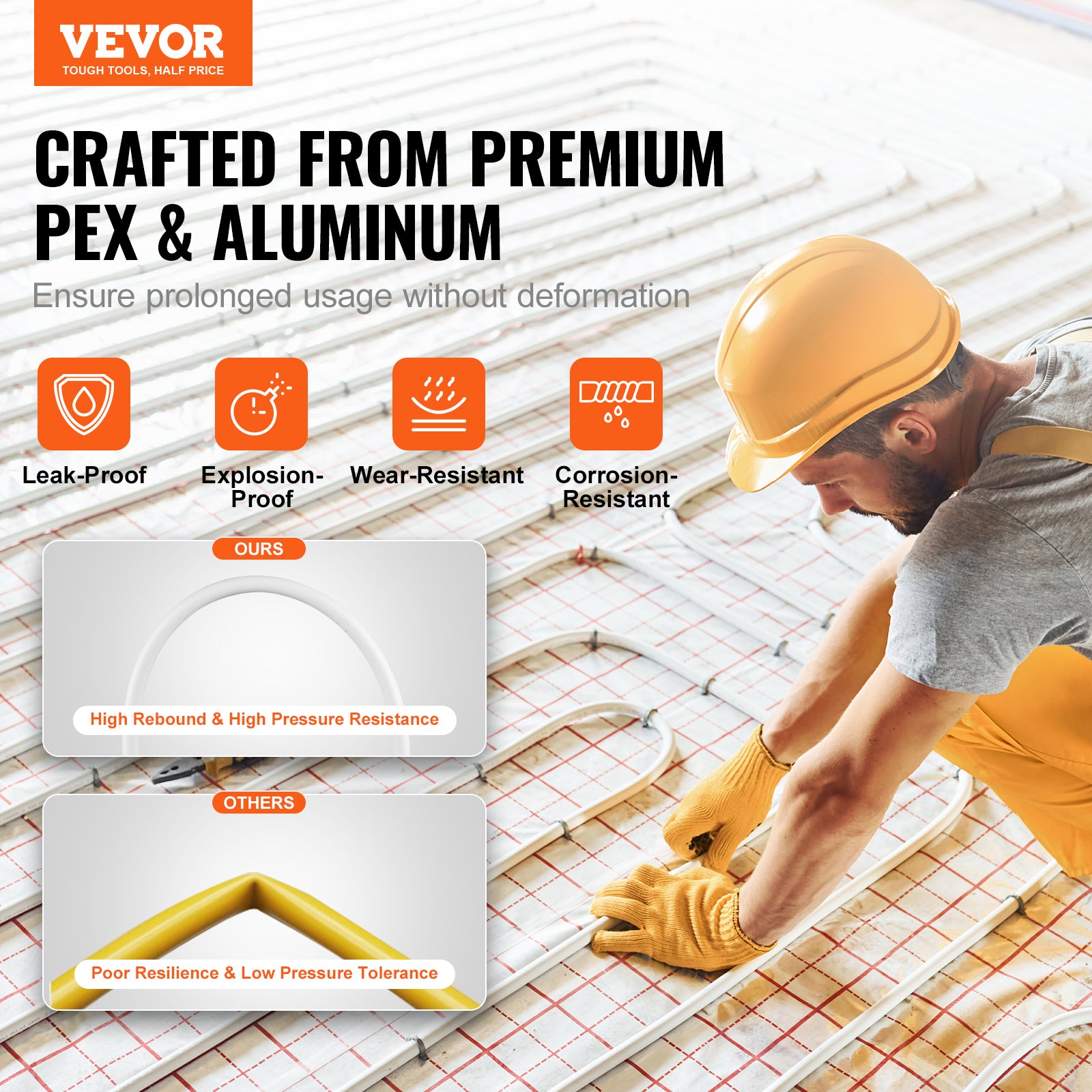 Tuyau PEX AL PEX Chauffage Sol VEVOR 200 m Rouleau Tube PEX-AL-PEX Composite Aluminium-Plastique Φ 16 mm Épaisseur 2 mm Barrière Oxygène Tuyau pour - 2