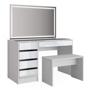 Coiffeuse Avec Miroir Et Tabouret - 6 Tiroirs - Lumières LED Réglables - Blanc - 80x36x130 Cm