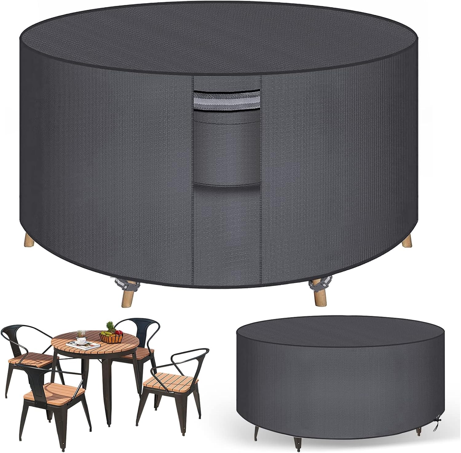 Okrągły obrus na stół ogrodowy z otworami wentylacyjnymi, wykonany z tkaniny Oxford 420D, wodoodporny, wiatroszczelny i odporny na promieniowanie UV,