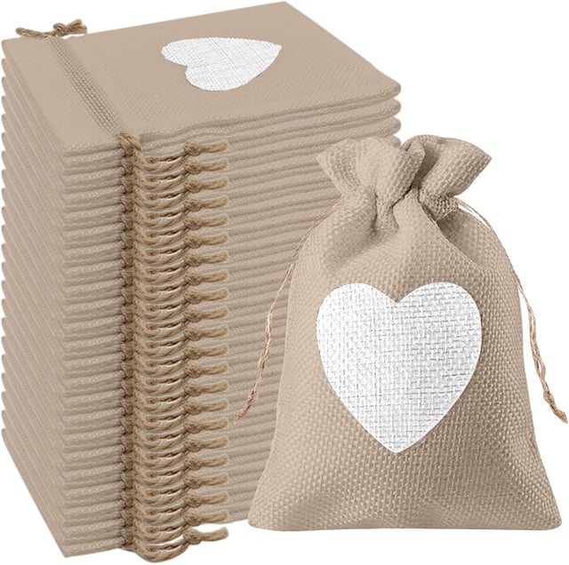 Sachet à dragées équitation toile de jute naturelle les 4