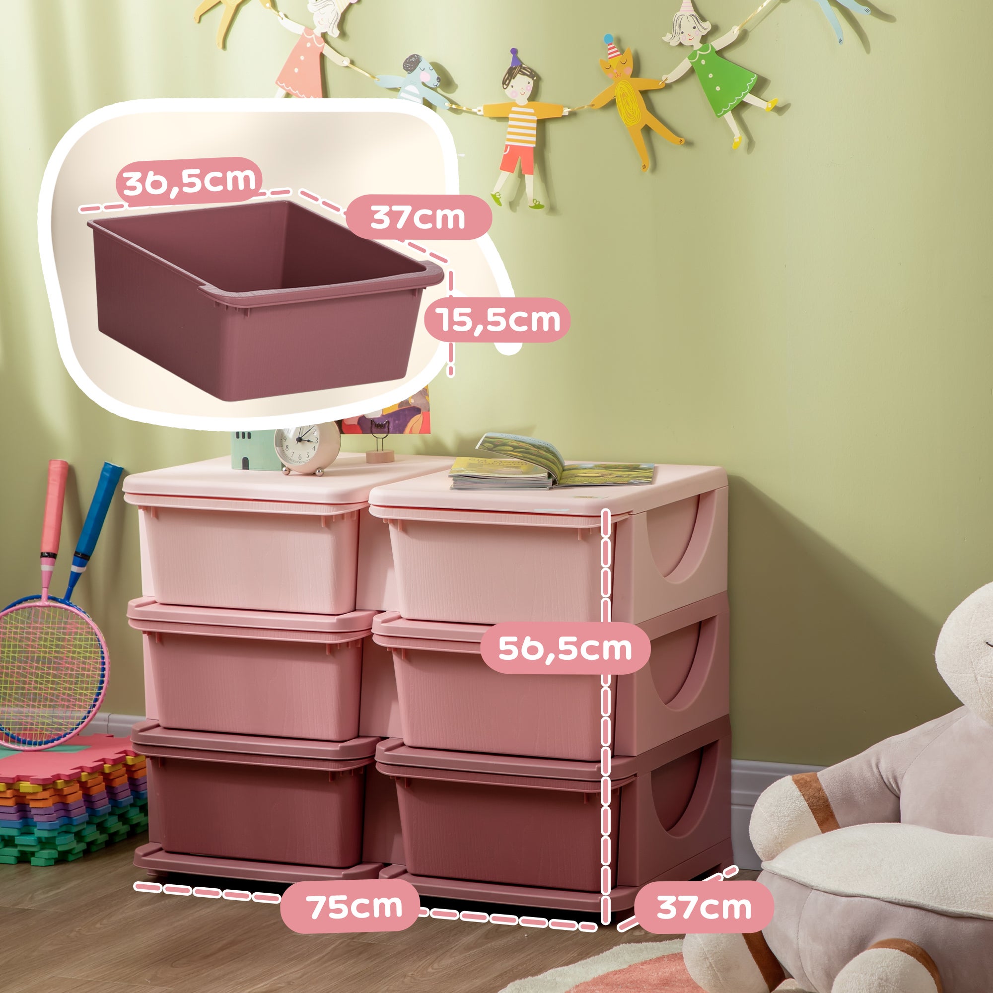 Organizador de Brinquedos HOMCOM PP Rosa 75x37x56.5 cm 311-053V00PK - 3