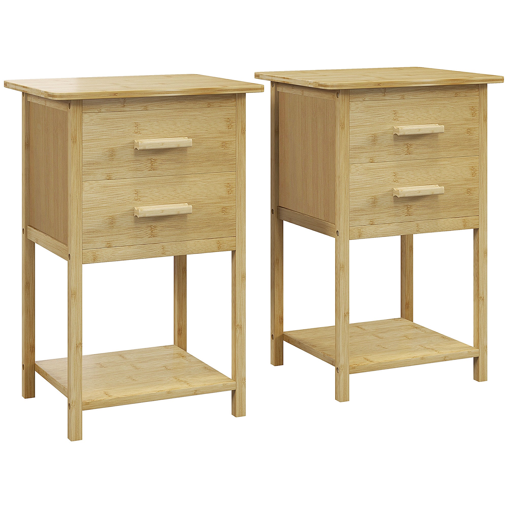 Set di 2 comodini con 2 cassettos, scandinavo, legno e bianco EMMIE
