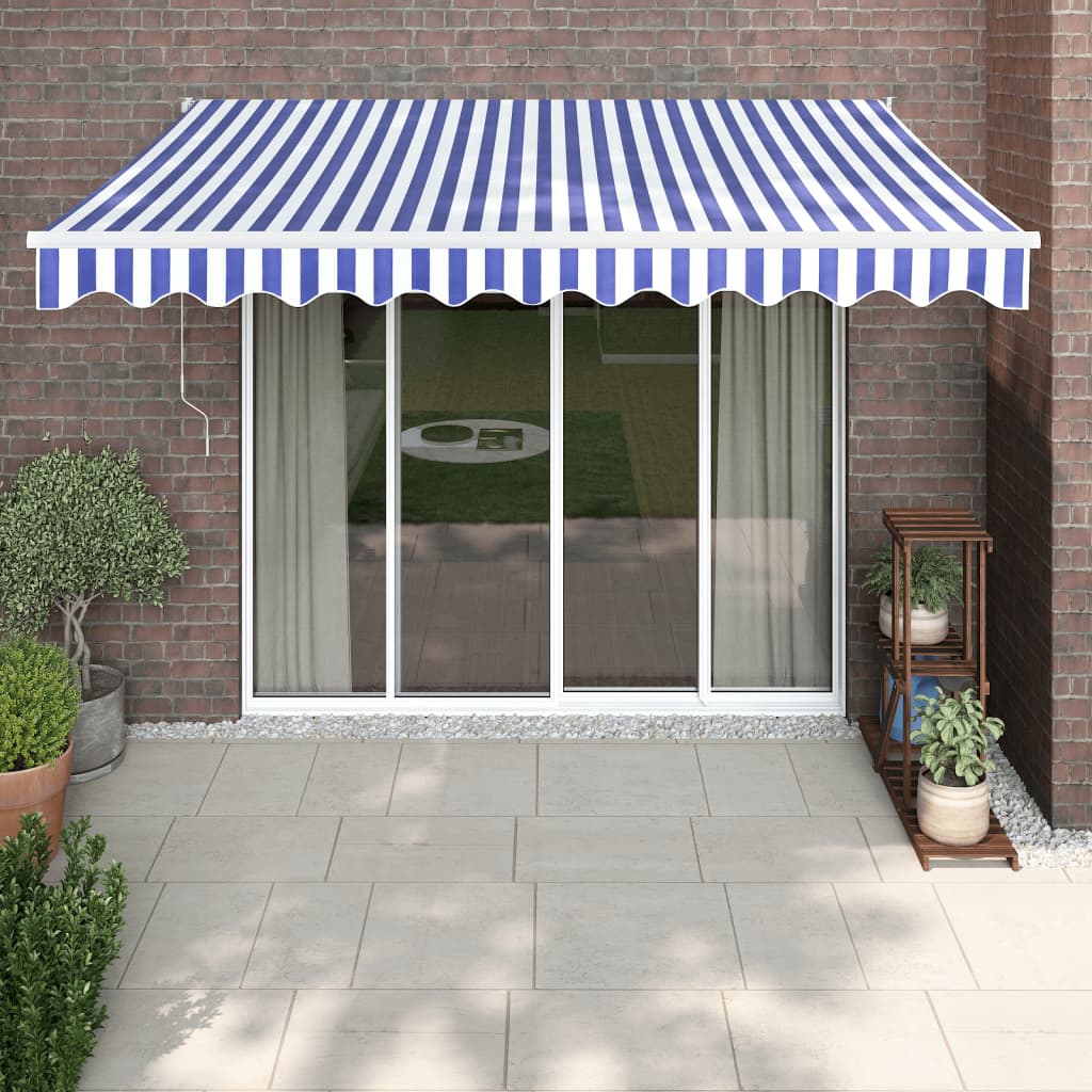Toldo retráctil | toldo parasol | marquesina aluminio y tela azul y blanco 3,5x2,5 m cfw31651
