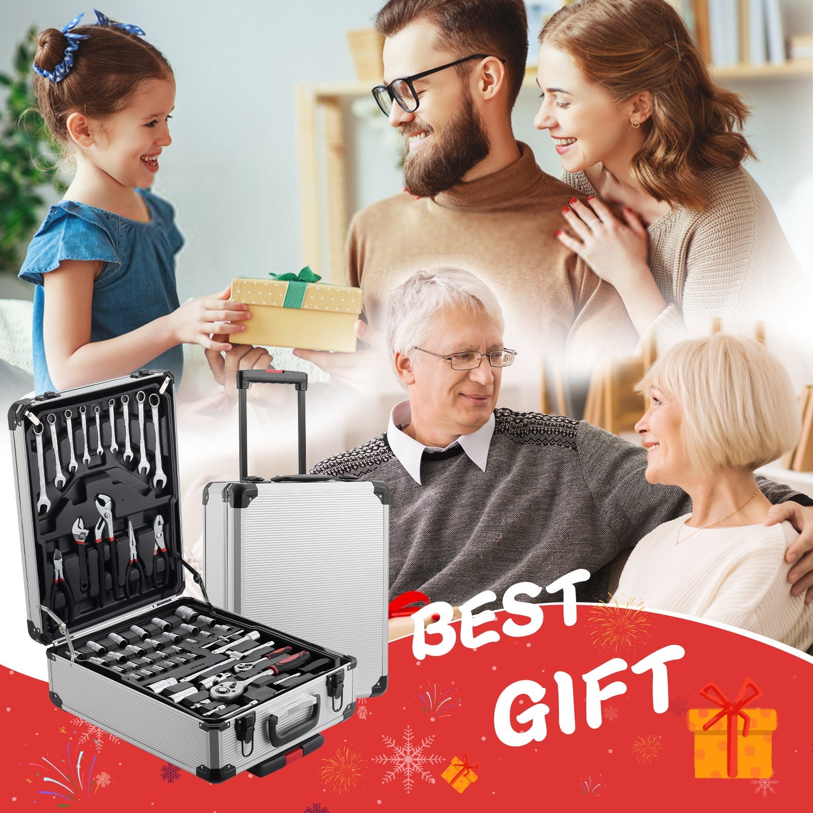 TEENO Coffret à Outils 1000 Pièces Professionnel - Valise Roulante Aluminium avec Poignée Télescopique et Outils Chrome Vanadium pour Mécanique - 8