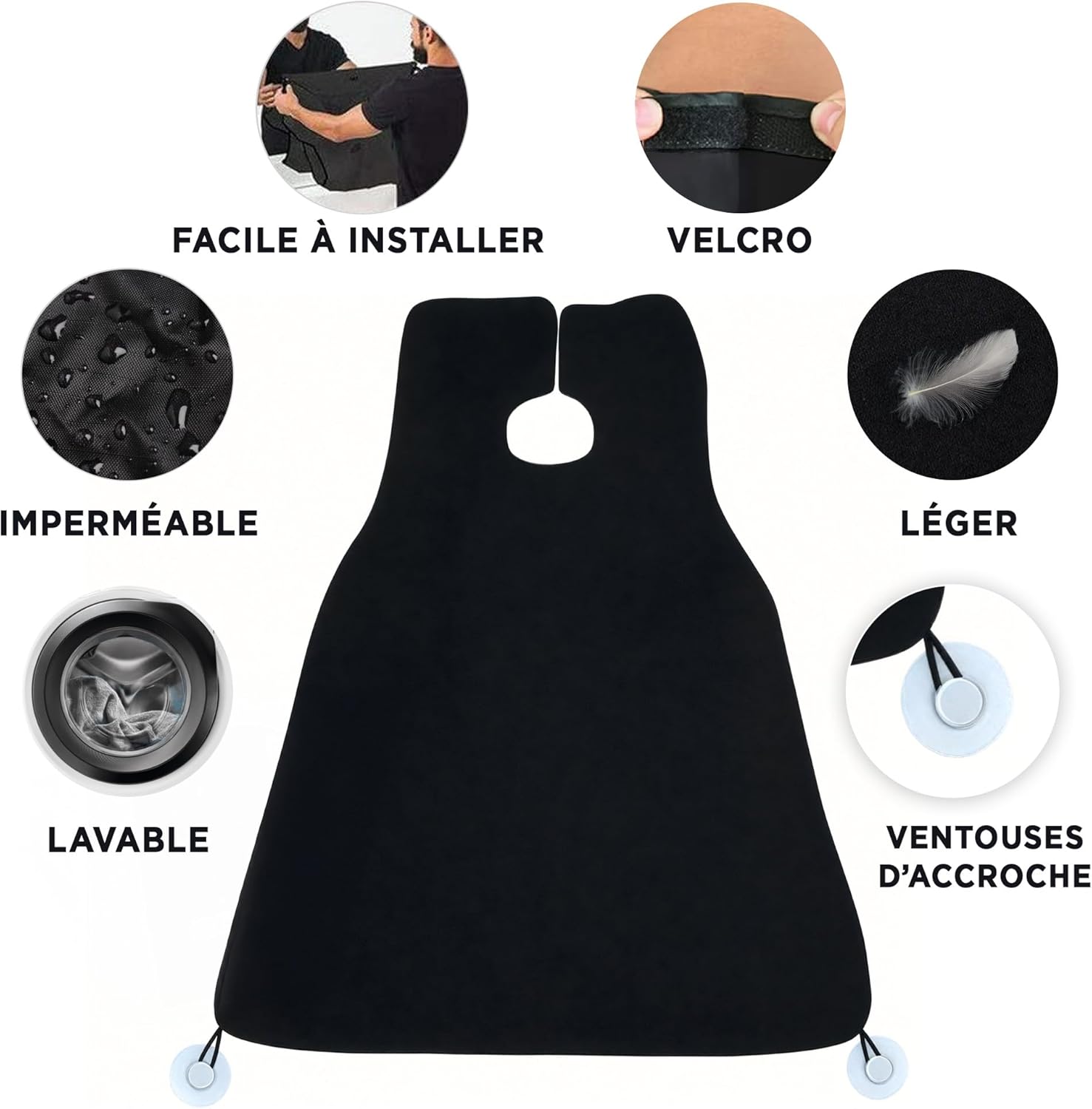 Cape de rasage homme - Bavoir à barbe - Accessoire idéal pour couper la barbe ou se raser - Avec 2 ventouses et sac de rangement - Cadeau Noël et fête - 3