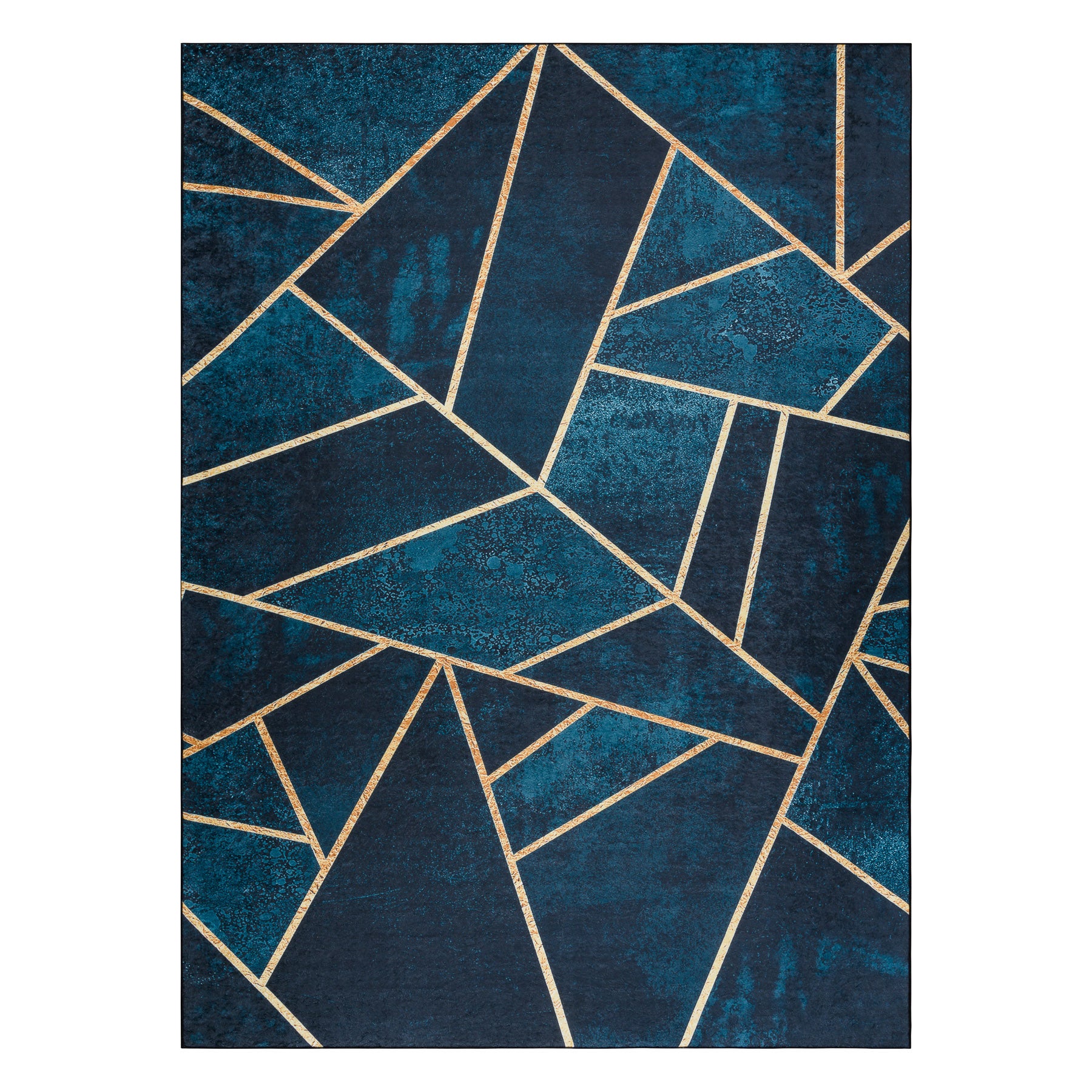 Tapis lavable ANDRE 1173 mosaïque, géométrique antidérapant - turquoise / or 80x150 cm - 2