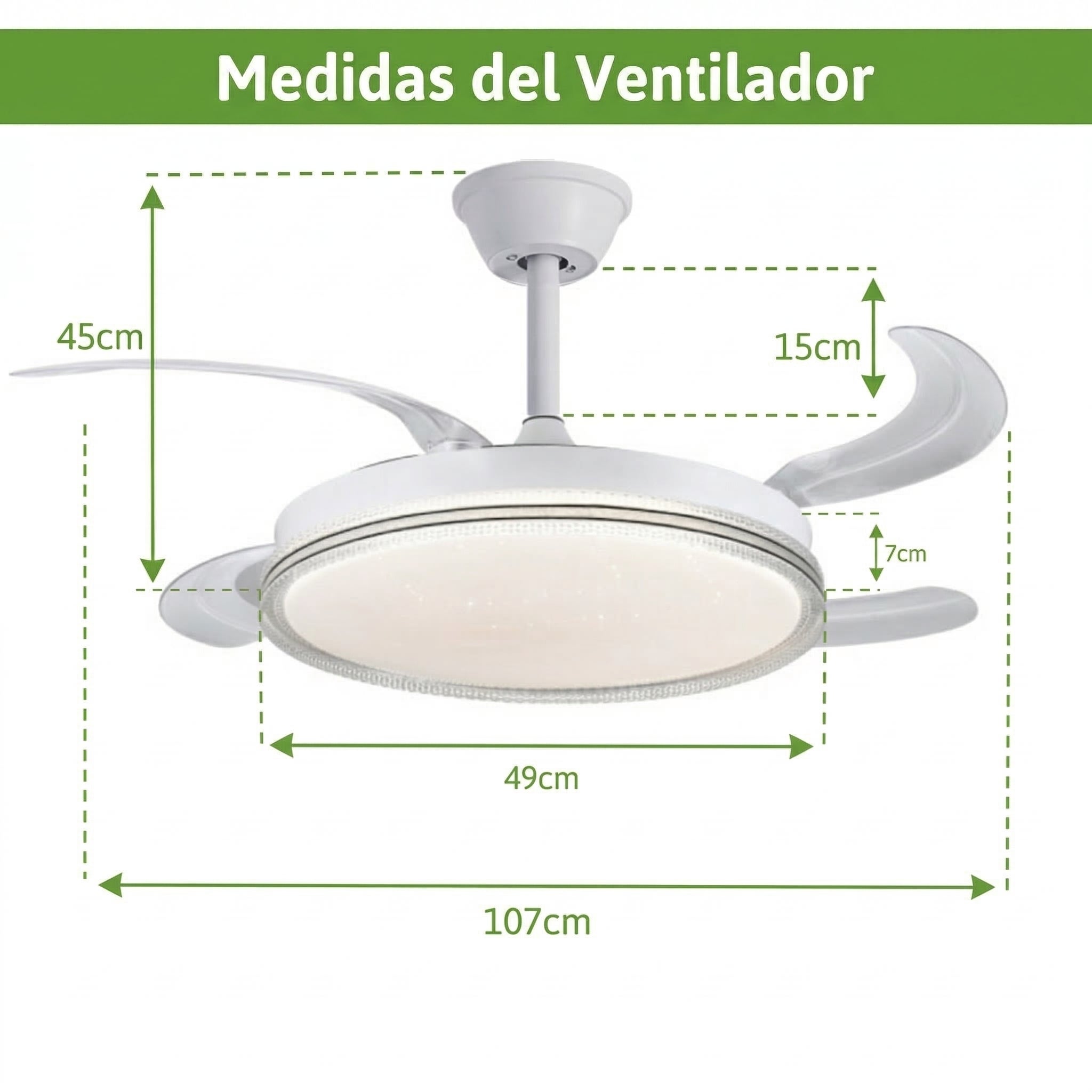 Ventilador de Techo con Luz Cielo Estrellado, Motor DC Silencioso, Iluminación Salón Dormitorio FLMFSD-2005 - 4