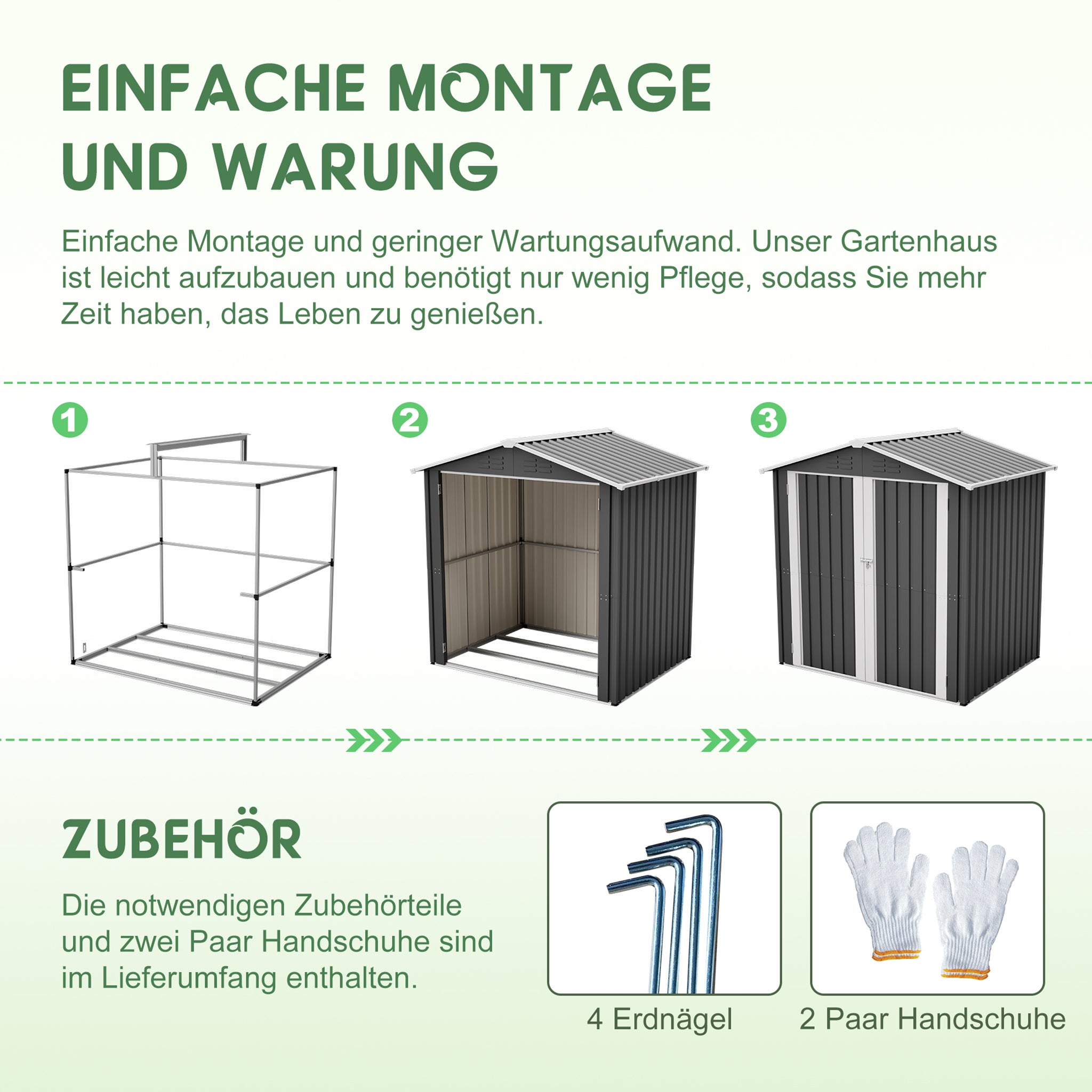 Abri de jardin métal avec fondement inclus, cabane à outils 142x185cm porte verrouillable, abri de stockage extérieur étanche, 142x185x189cm, Gris - 6