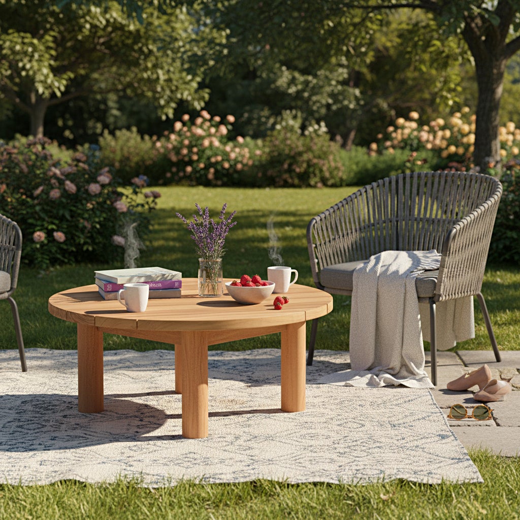 Table basse de jardin rond en Teck Marron - 4