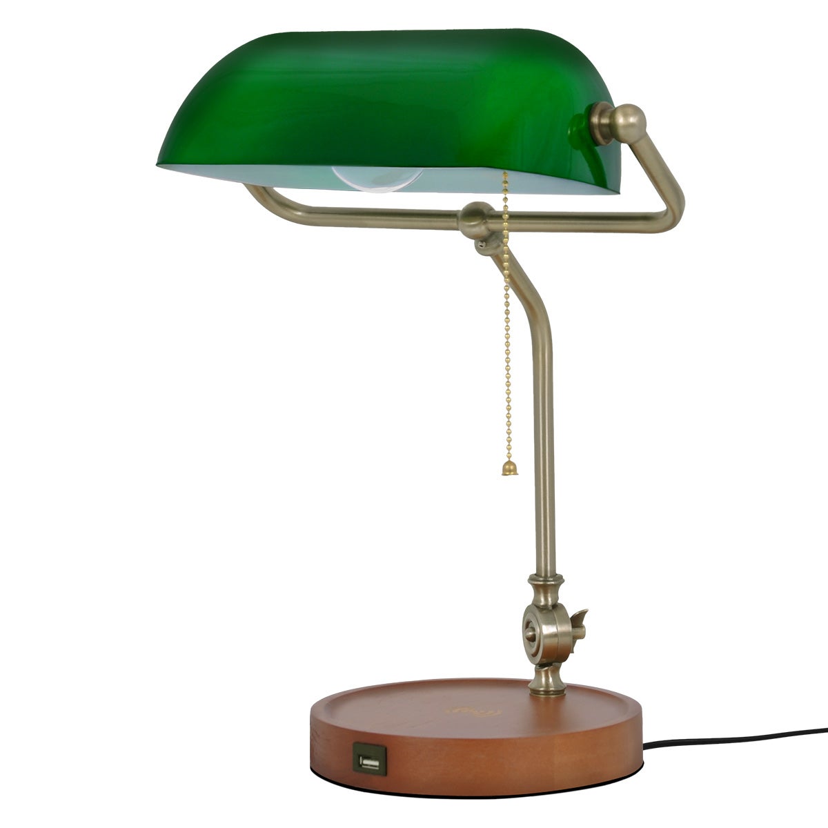 Lampa stołowa drewniana podstawa BANK mosiężno-złota 1xE27x15W metal wym:40x23x23cm IP20 Kaja