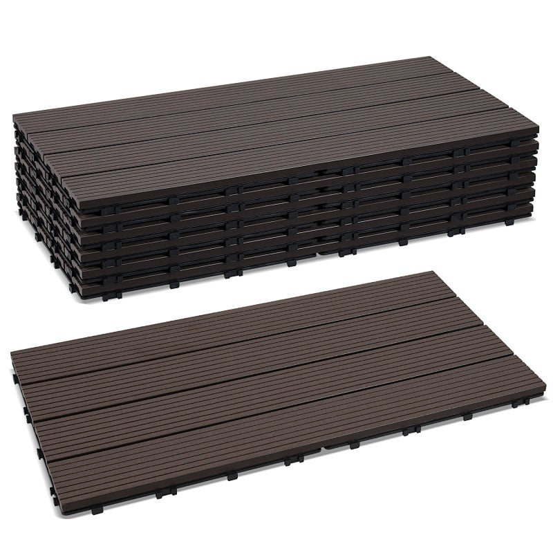 Płytki tarasowe WPC w kolorze kawy brązowej, 30 × 60 cm – 4 listwy, podłoga zewnętrzna, zestaw 6 sztuk, 1 m²