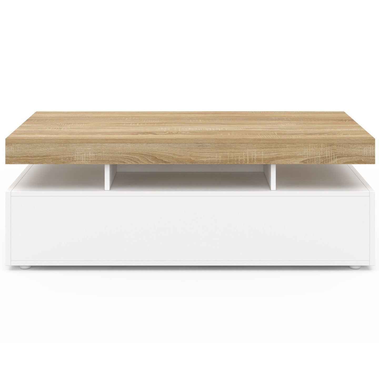 Table basse rectangulaire ELSA 100 cm 2 tiroirs en bois blanc et plateau façon hêtre - 3