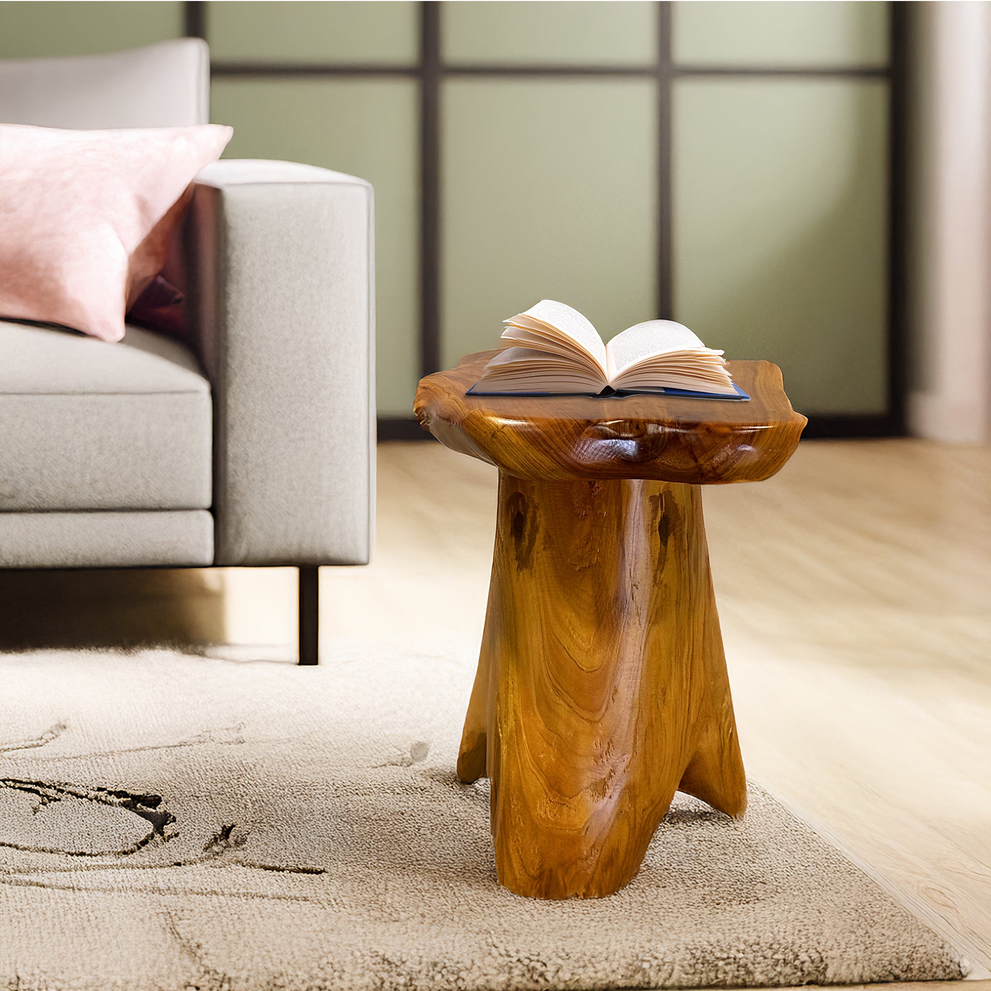 Mesa de centro de 35x30x37 cm, forma irregular, madera, color natural - 7